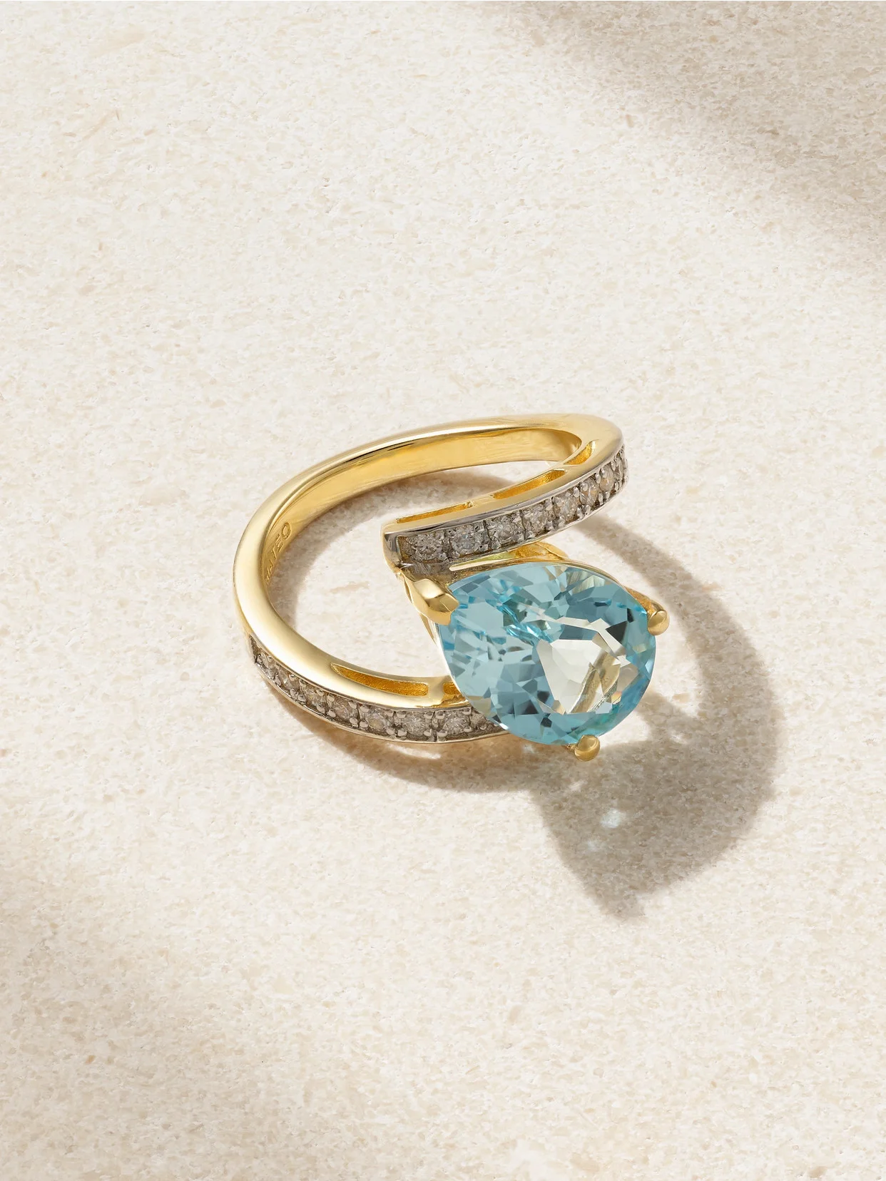 Slanted 14-karat Gold, Topaz And Diamond Ring - 1