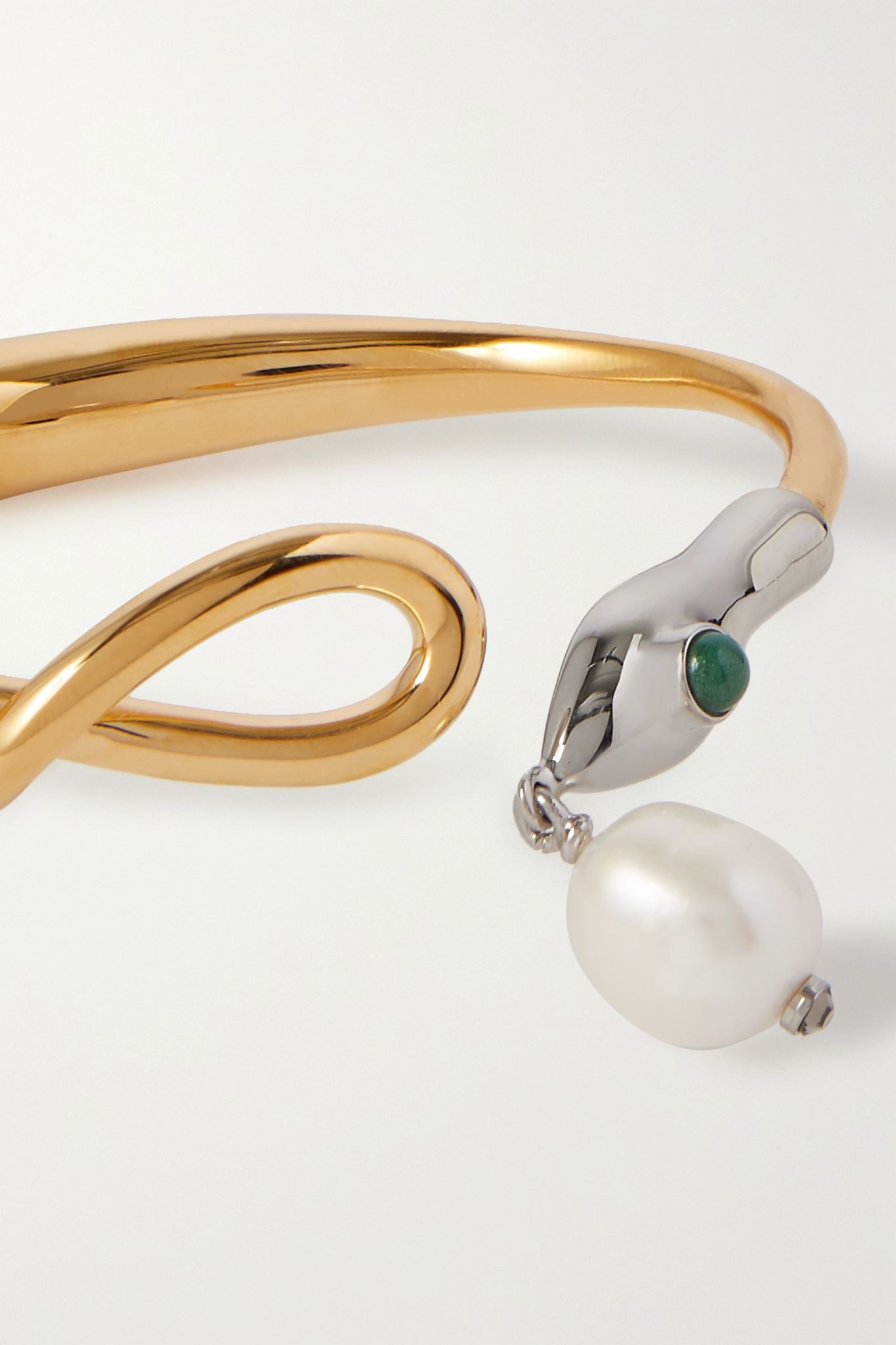 Gold-tone, silver-tone, pearl and enamel bangle - 4