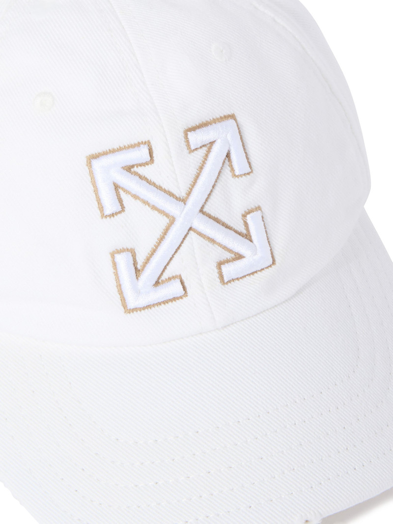 White/beige Distressed Denim Baseball Cap 3