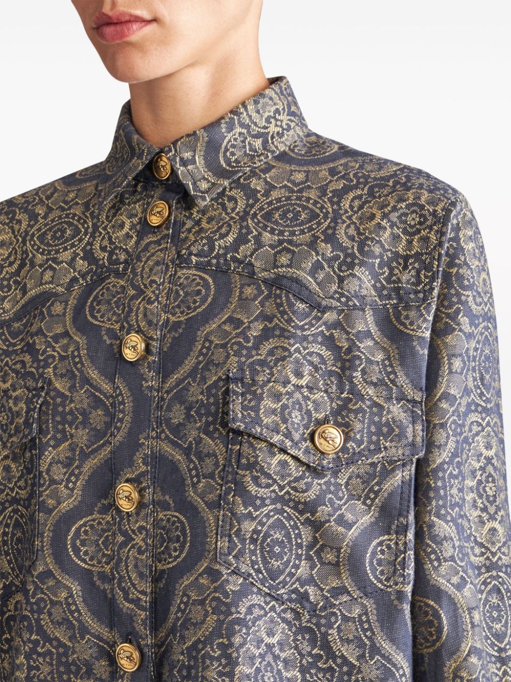 patterned-jacquard denim shirt - 5