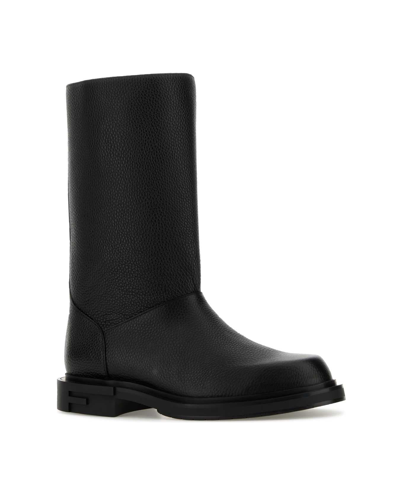 Black Leather Frame Boots - 2