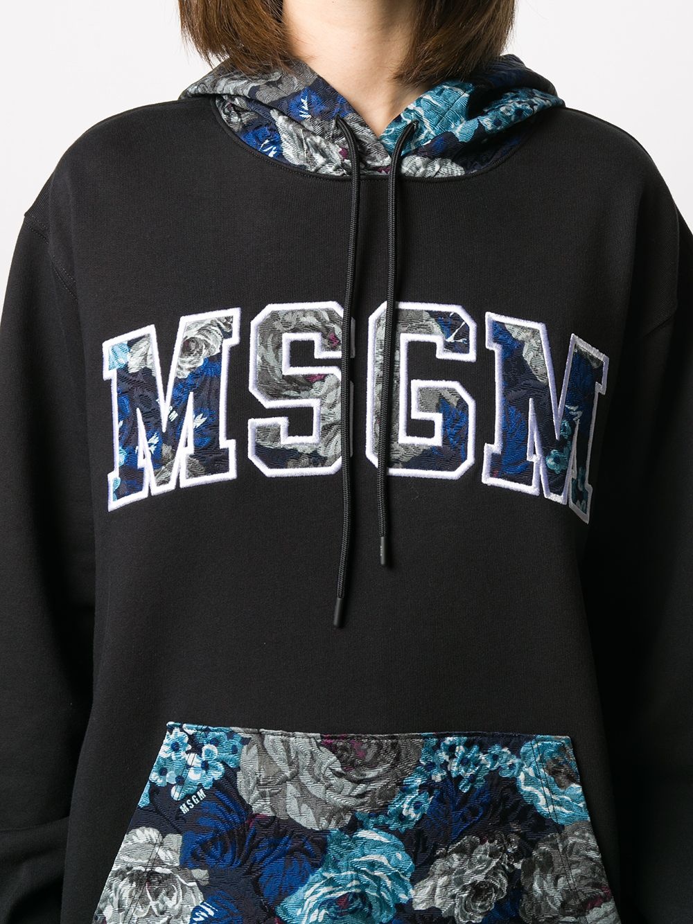 floral-panel oversized logo hoodie - 5