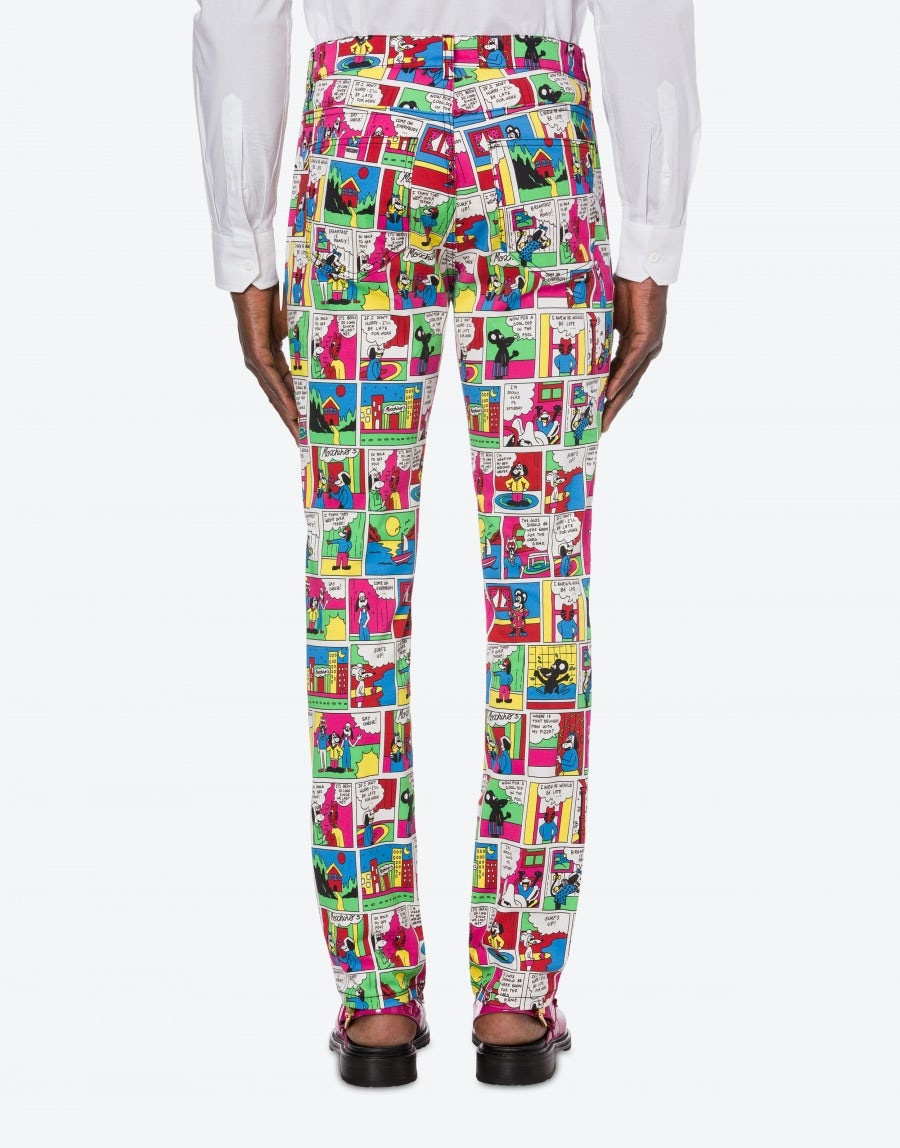 MOSCHINO COMICS STRETCH GABARDINE TROUSERS - 3