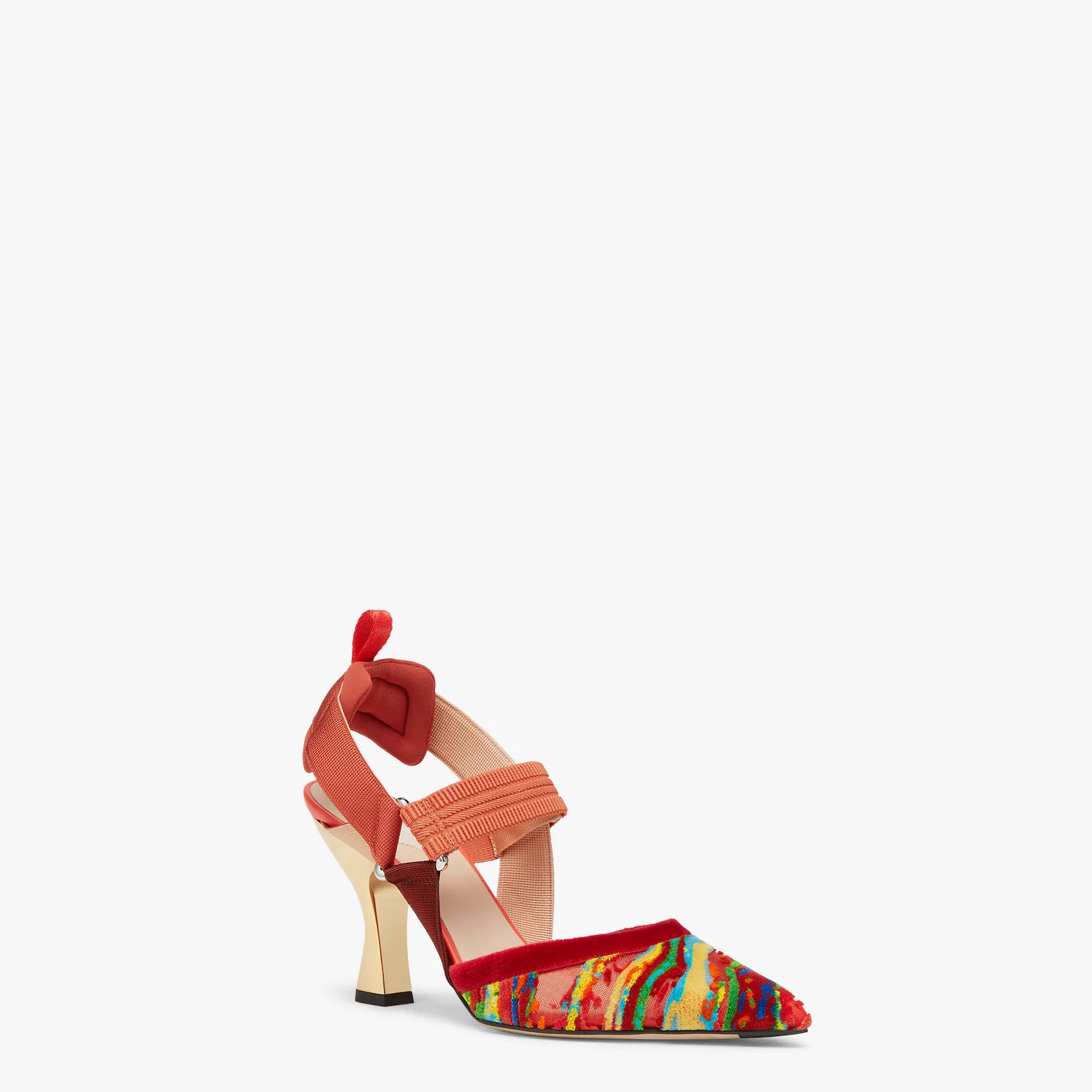Red mesh and embroidery high-heeled slingbacks - 2