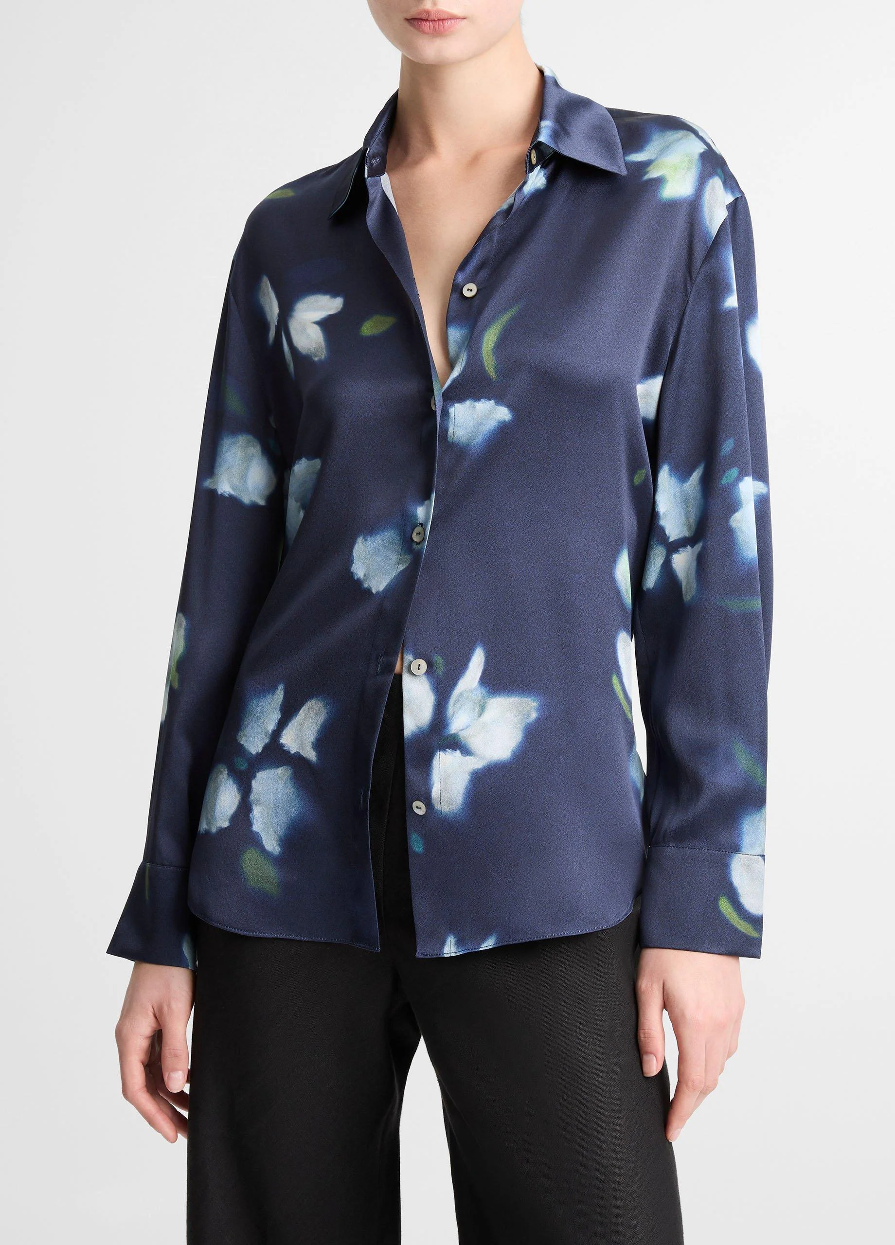 Petal Blur Silk Relaxed Button-Front Shirt - 1