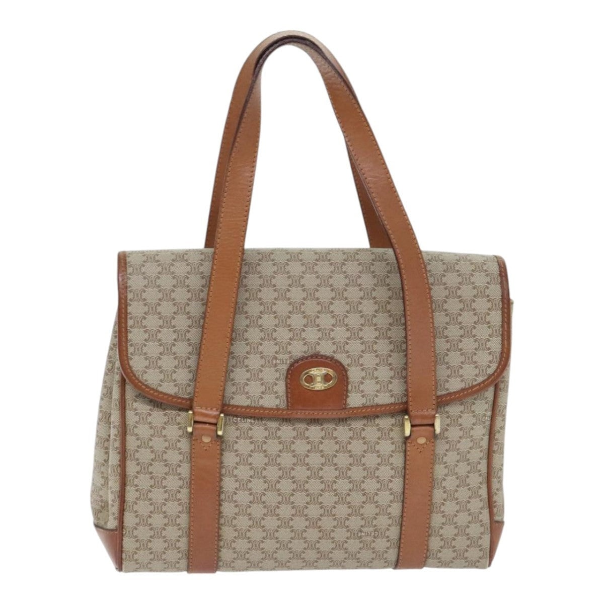 CELINE Macadam Canvas Hand Bag Beige Gold - 12