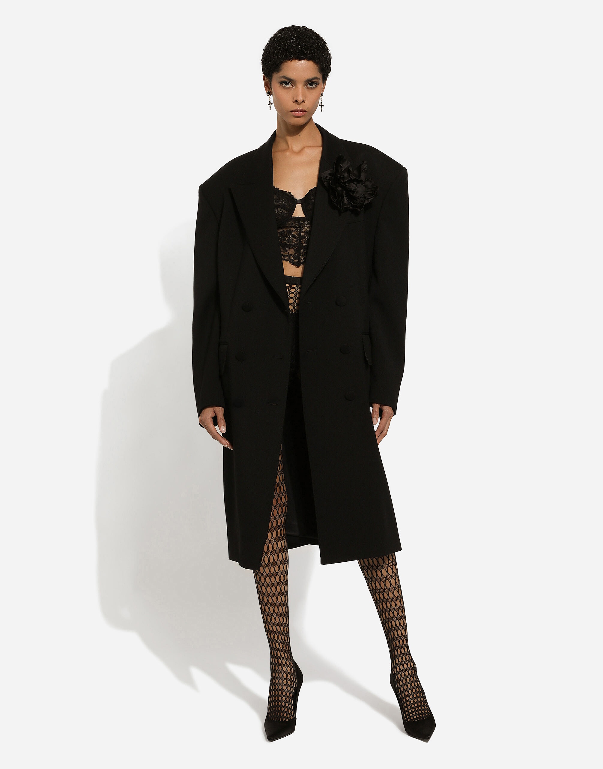 Oversize double-breasted coat in wool crepe - 3