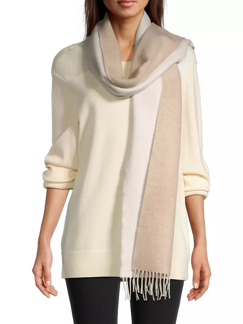 LOEWE Fringed printed wool, silk and cashmere-blend scarf