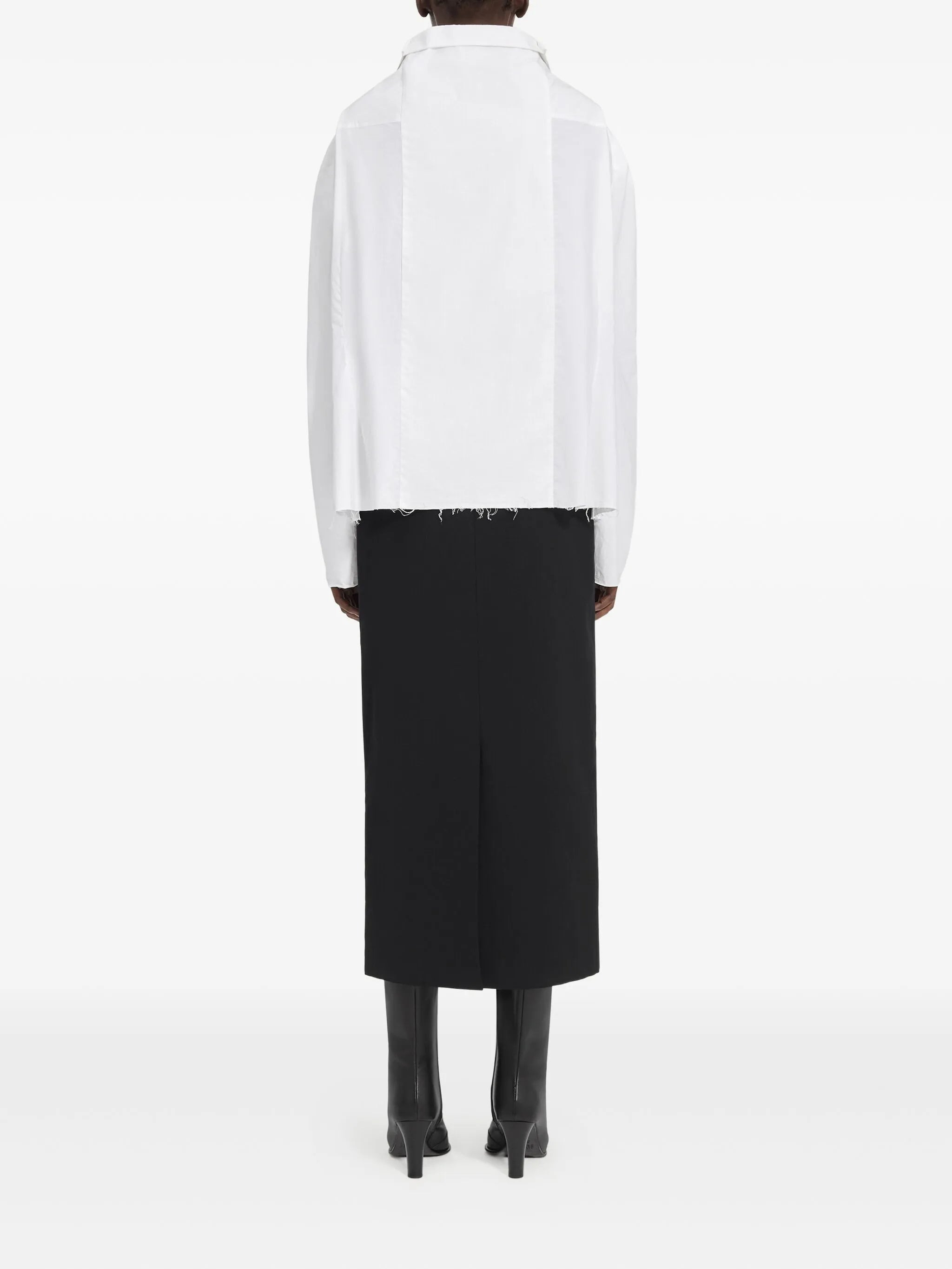 Mm6 Maison Margiela Oversized-collar Frayed-hem Shirt - 3