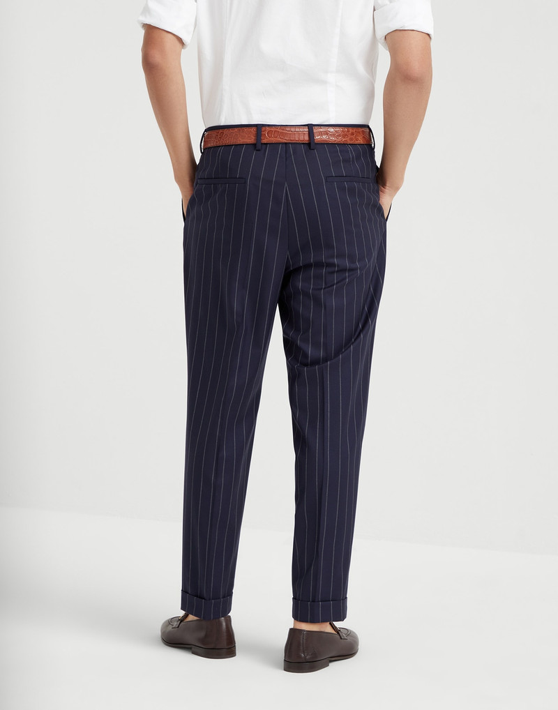 Brunello Cucinelli Leisure fit trousers in super 150s virgin wool wide chalk stripe batavia with pleat outlook