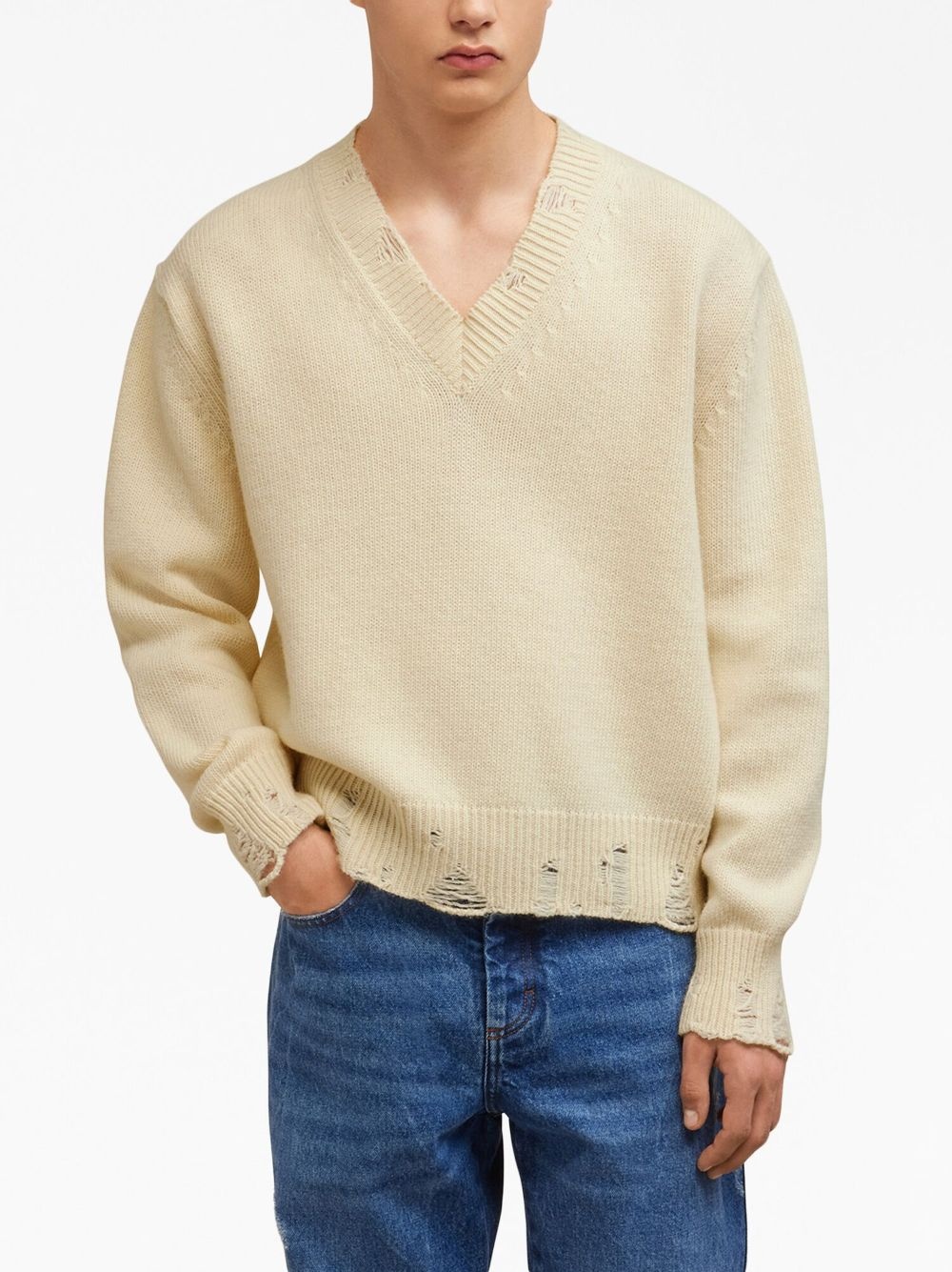 ripped V-neck jumper - 4