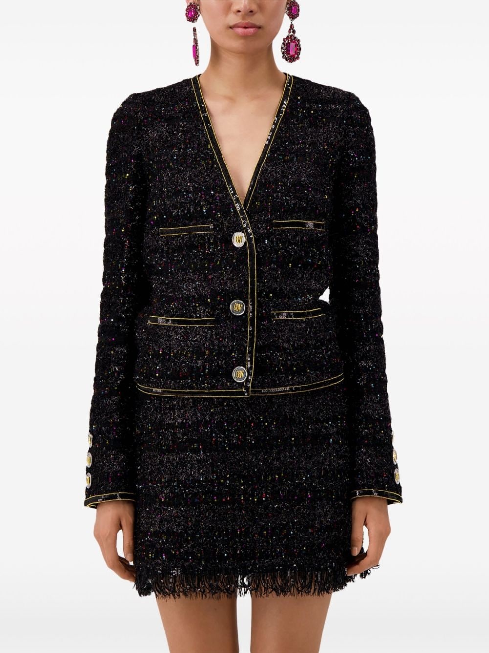 sequin-embellished tweed jacket - 5