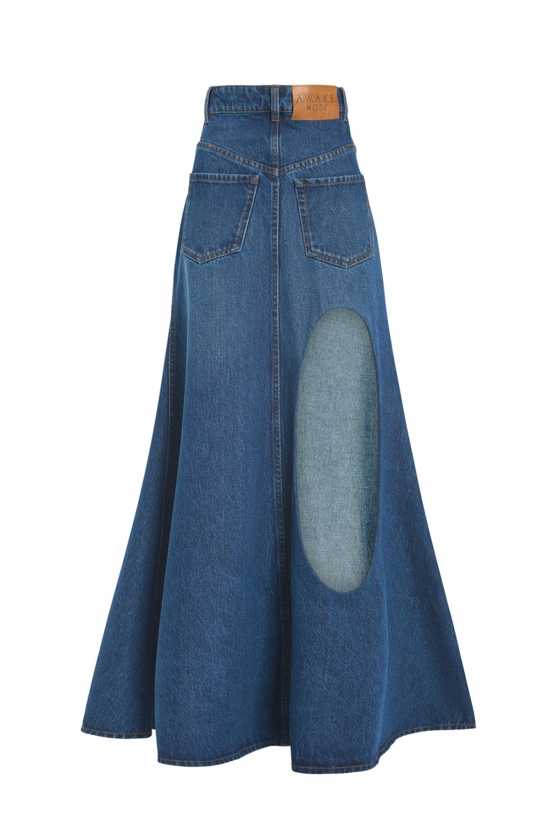 FLARED BACK TO FRONT SKIRT WITH CUTOUT CLASSIC BLUE WASH 2