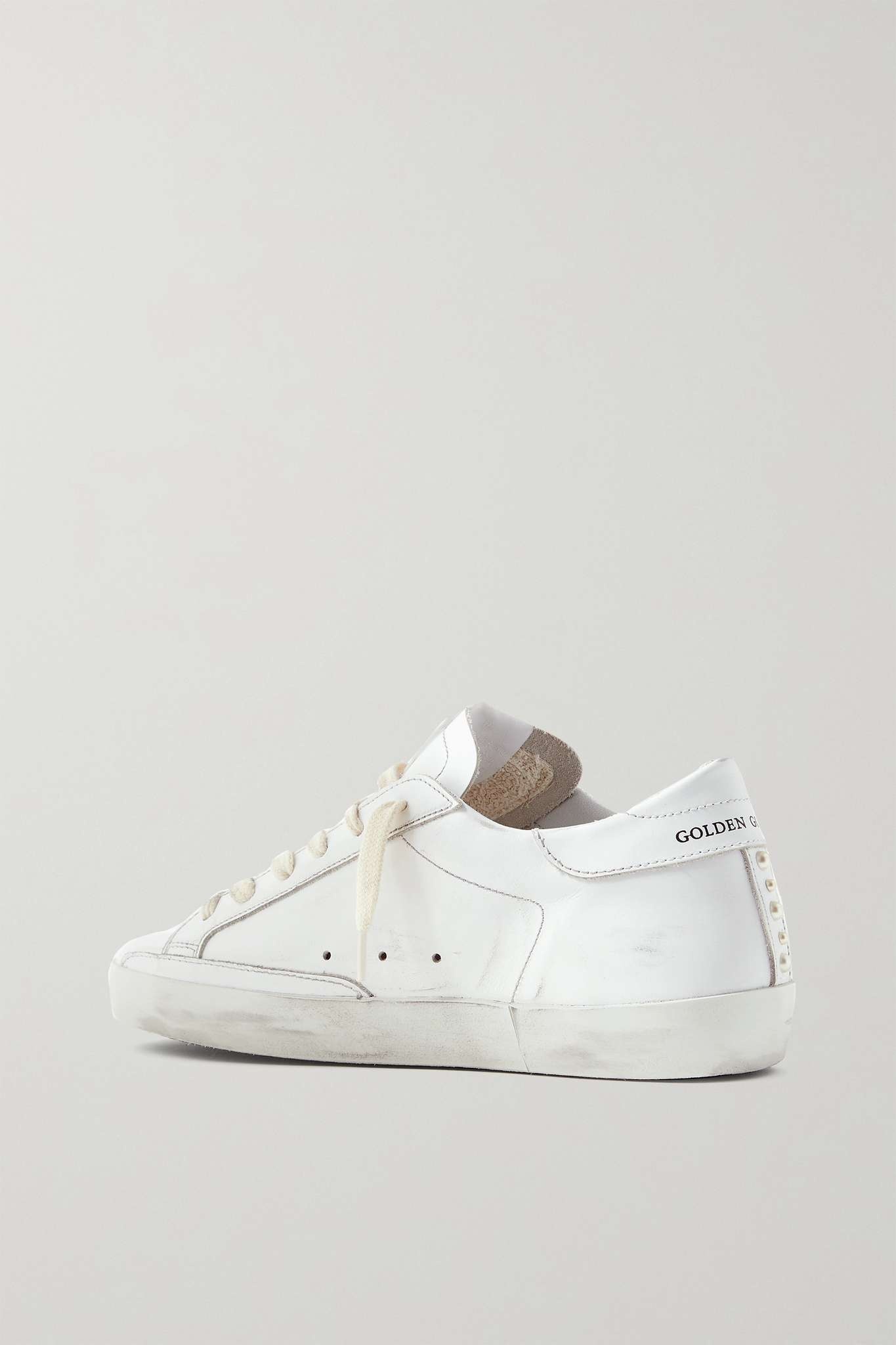 Superstar crystal-embellished distressed leather and suede sneakers - 5