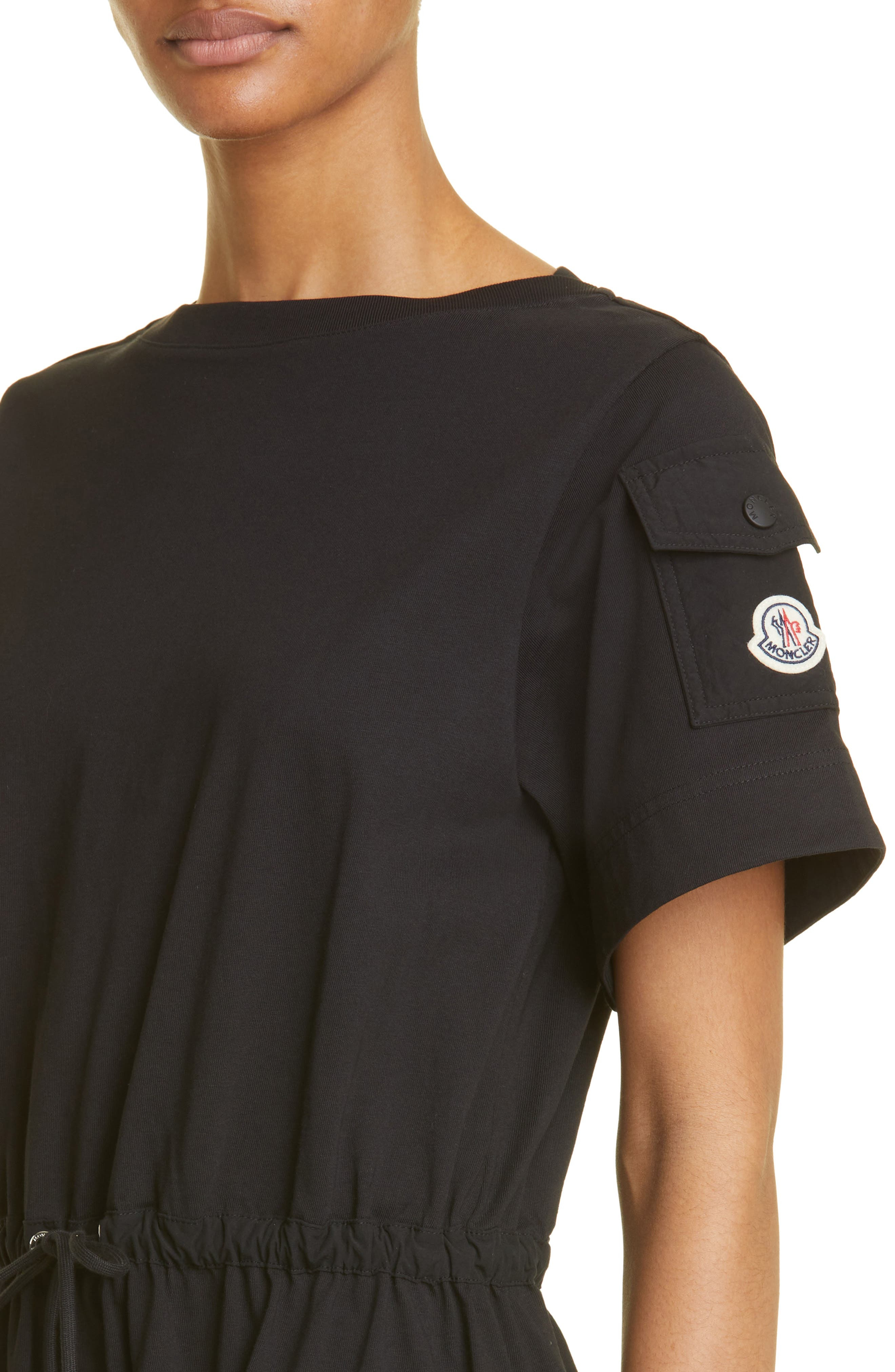 Moncler Drawstring Waist Cotton Jersey Dress in Black at Nordstrom - 4