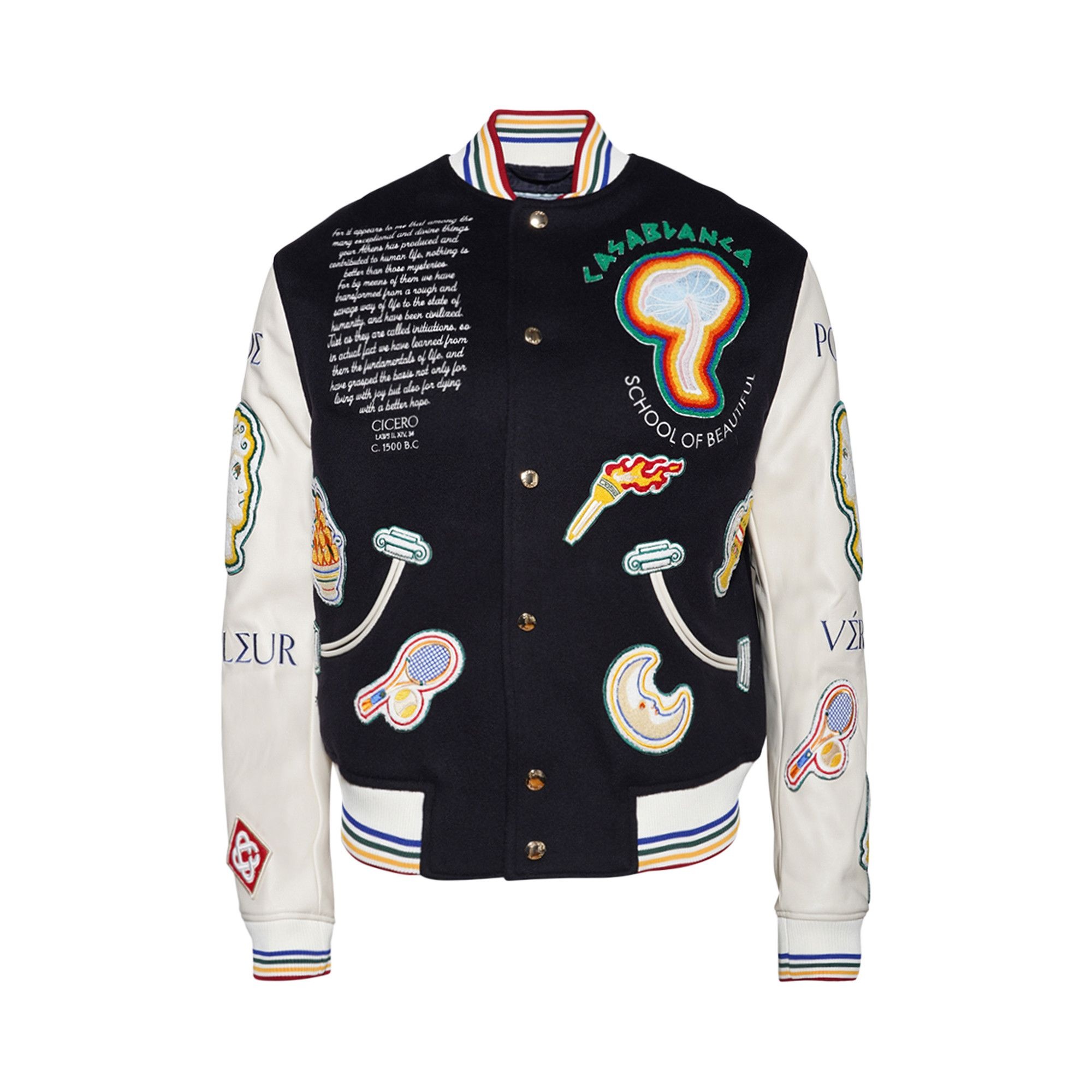Casablanca Chenille Embroidered Patchwork Bomber Jacket 'Navy/Off White' - 1