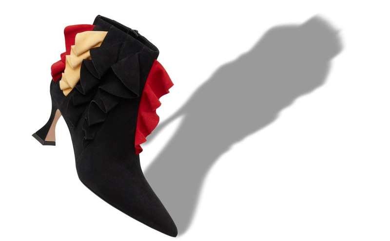 Manolo Blahnik Black Suede Ruffled Detail Ankle Boots outlook