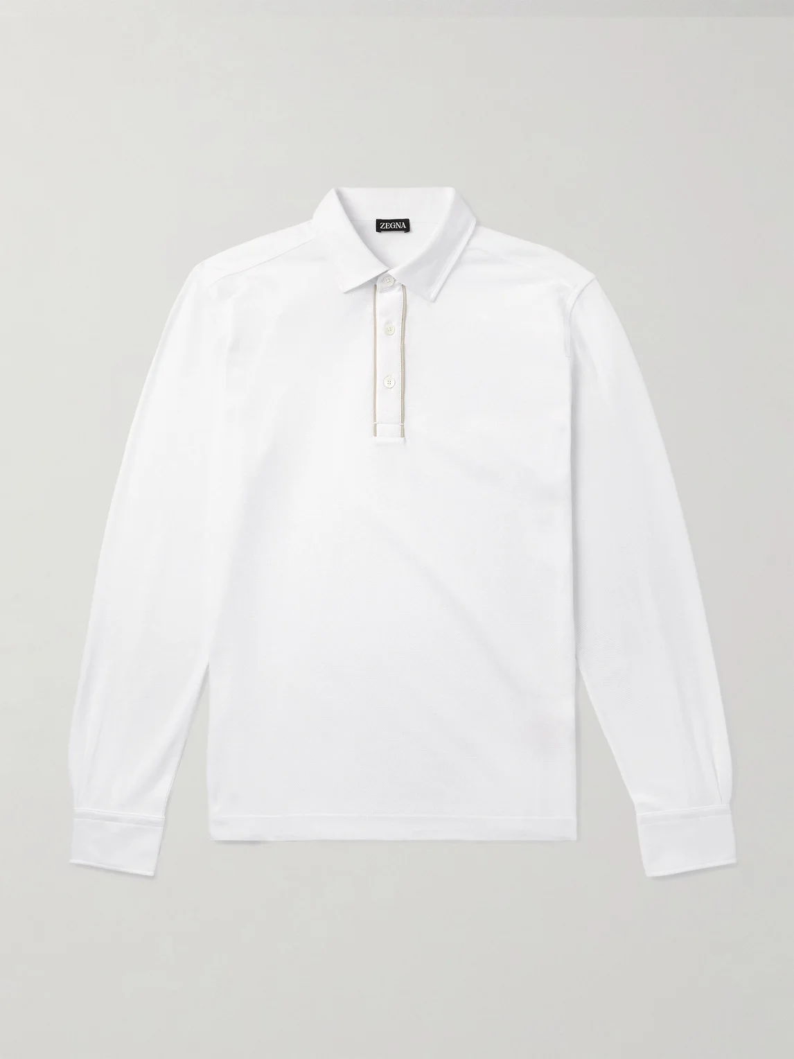 Suede-Trimmed Cotton-Piqué Polo Shirt - 1