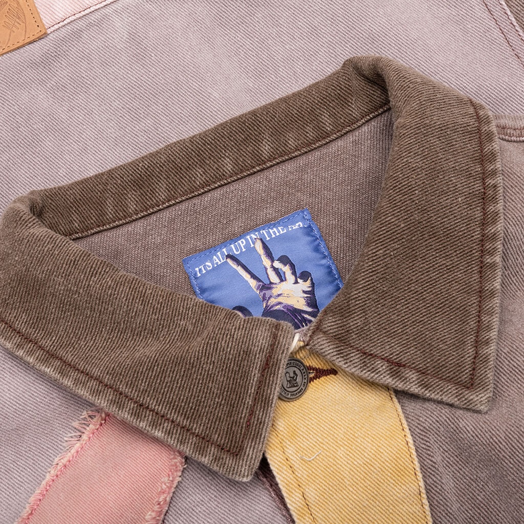 PATCHWORK FACE COLORBLOCKED TWILL JACKET - BROWN/MULTI - 3