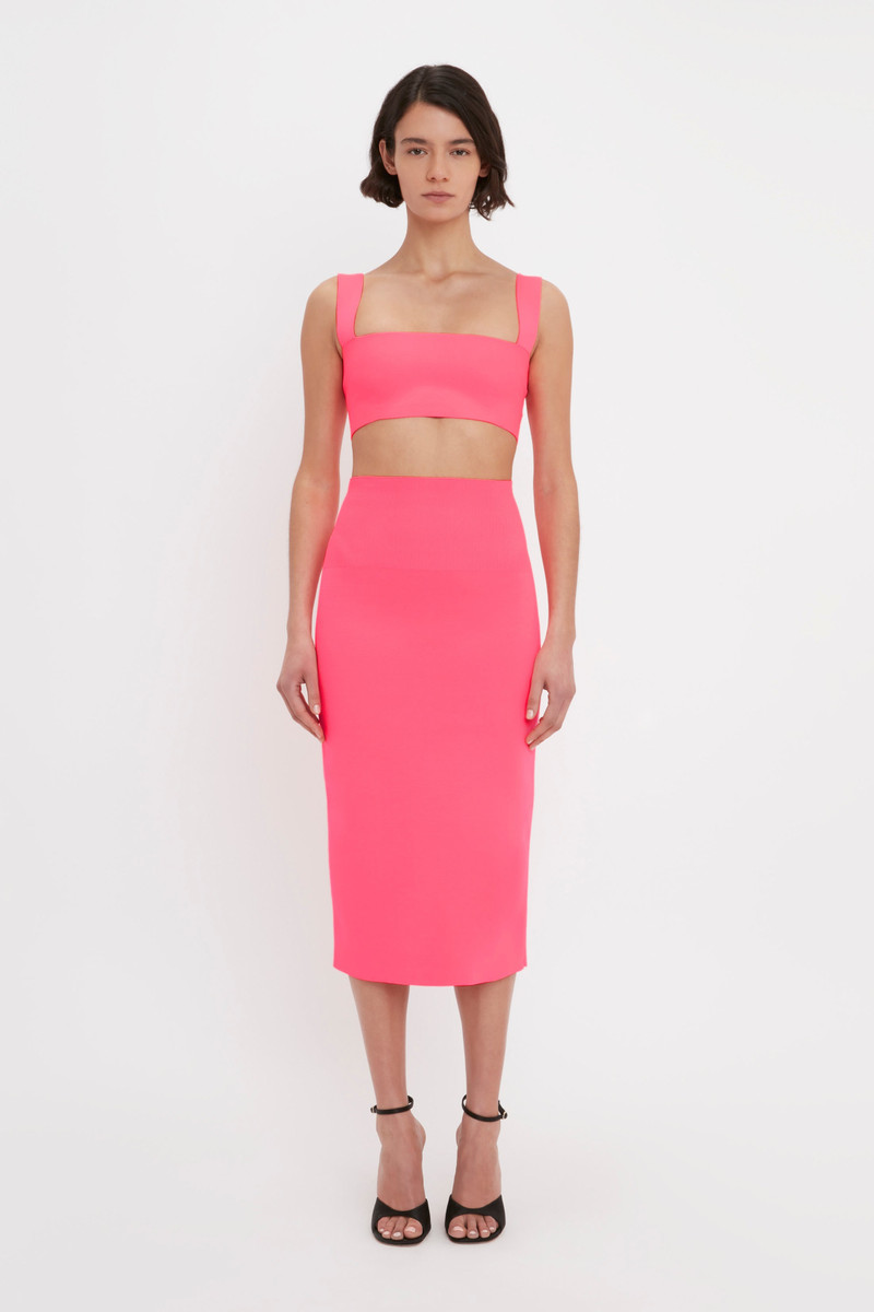 Victoria Beckham VB Body Fitted Midi Skirt In Pink outlook