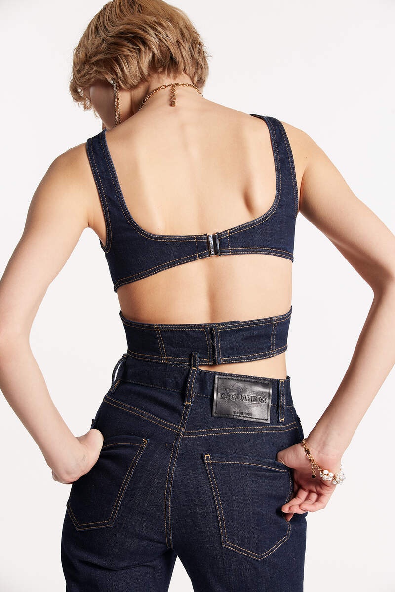 DARK RINSE WASH CUT OUT DENIM TOP - 2