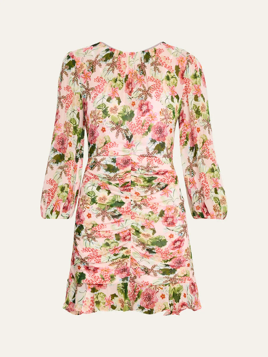 Astrid Ruched Floral Mini Dress - 1
