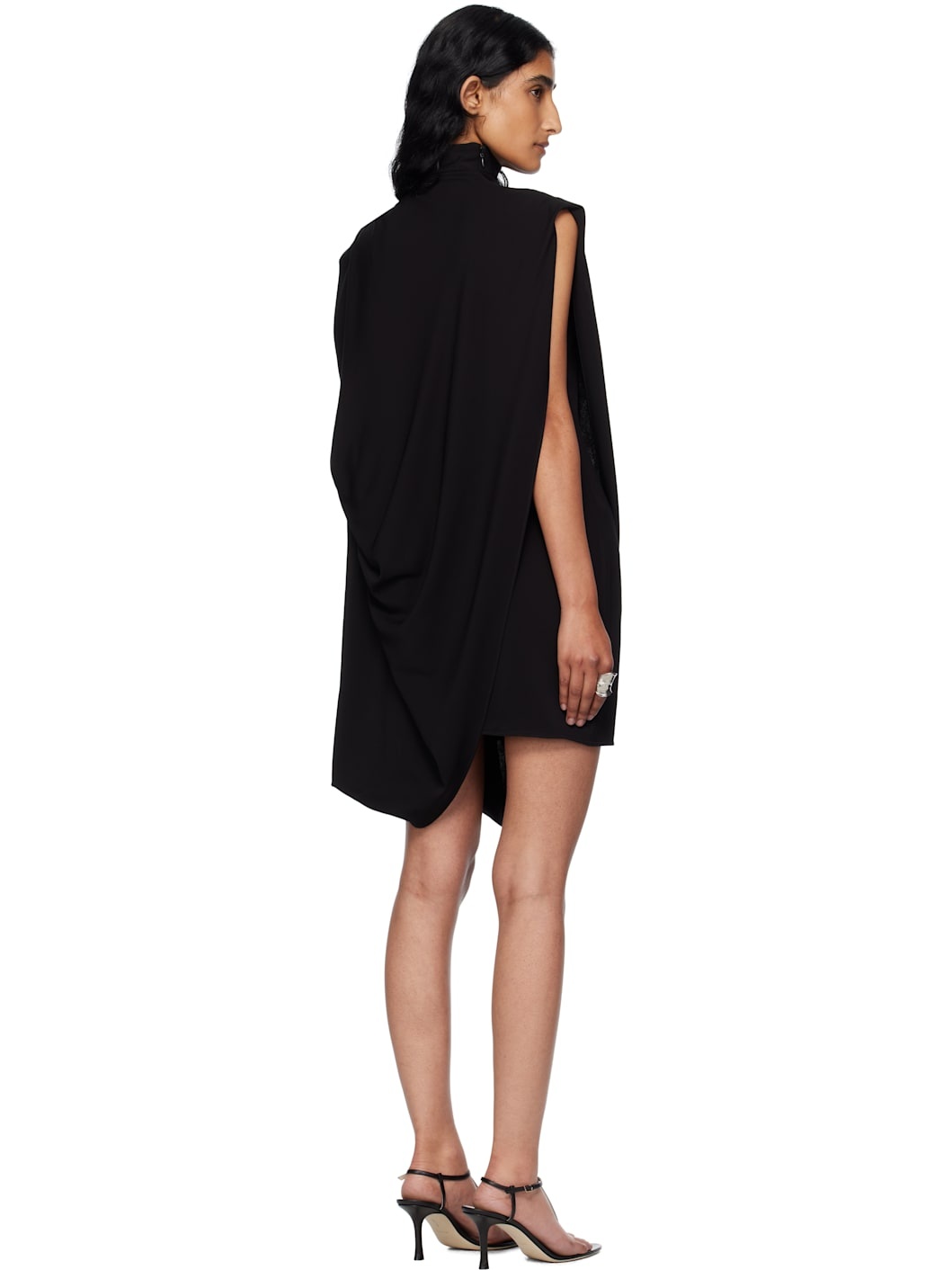 Black Draped Jersey Minidress - 3
