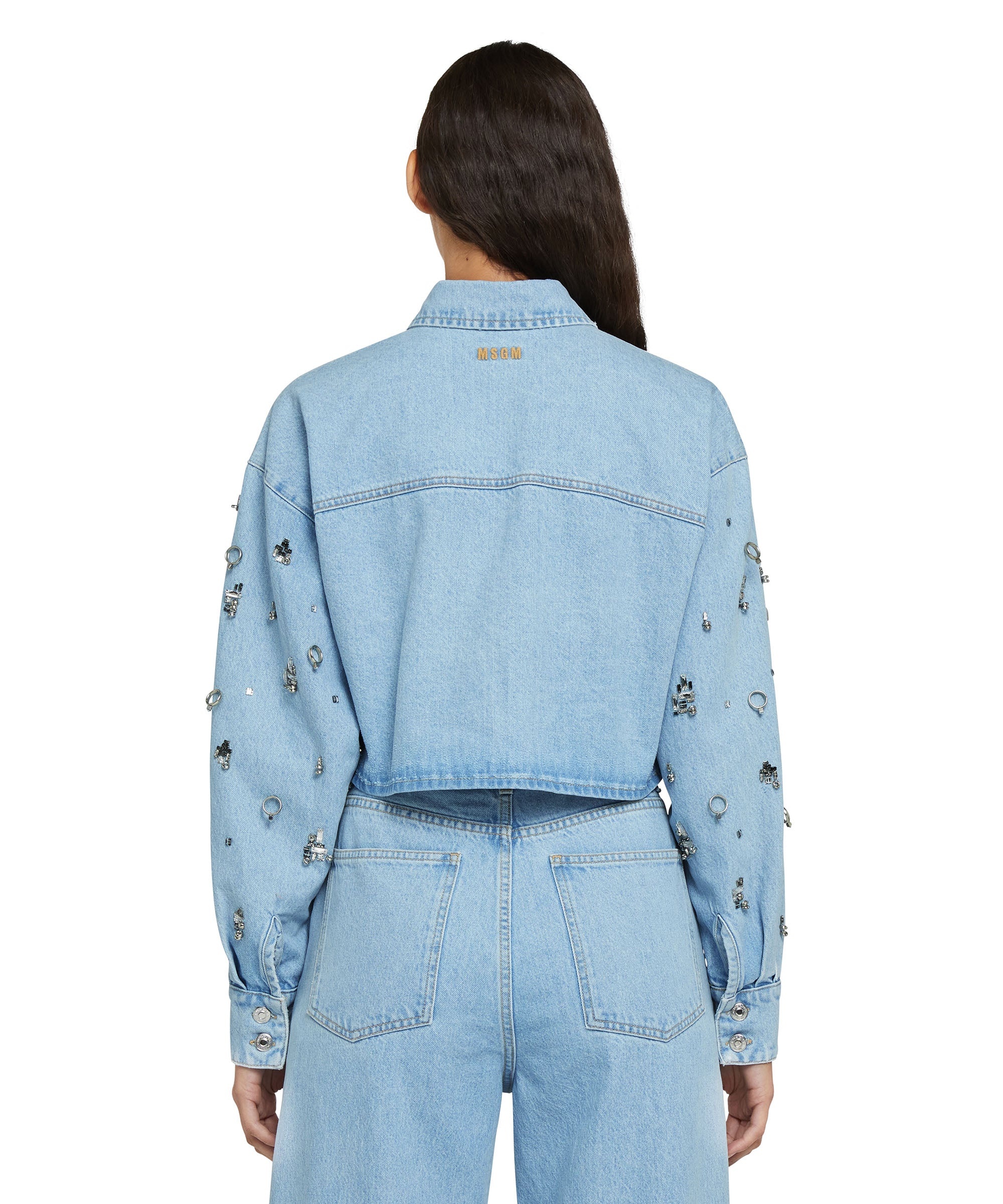 Crop denim jacket with applied jewels - 2