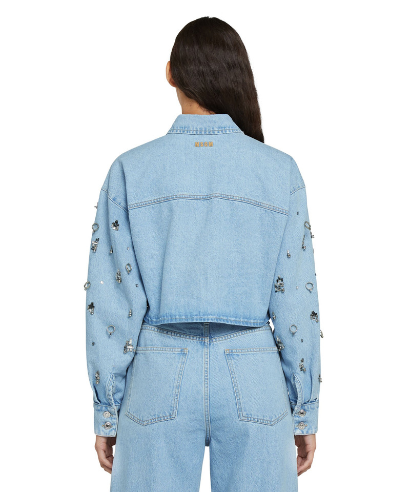 MSGM Crop denim jacket with applied jewels outlook