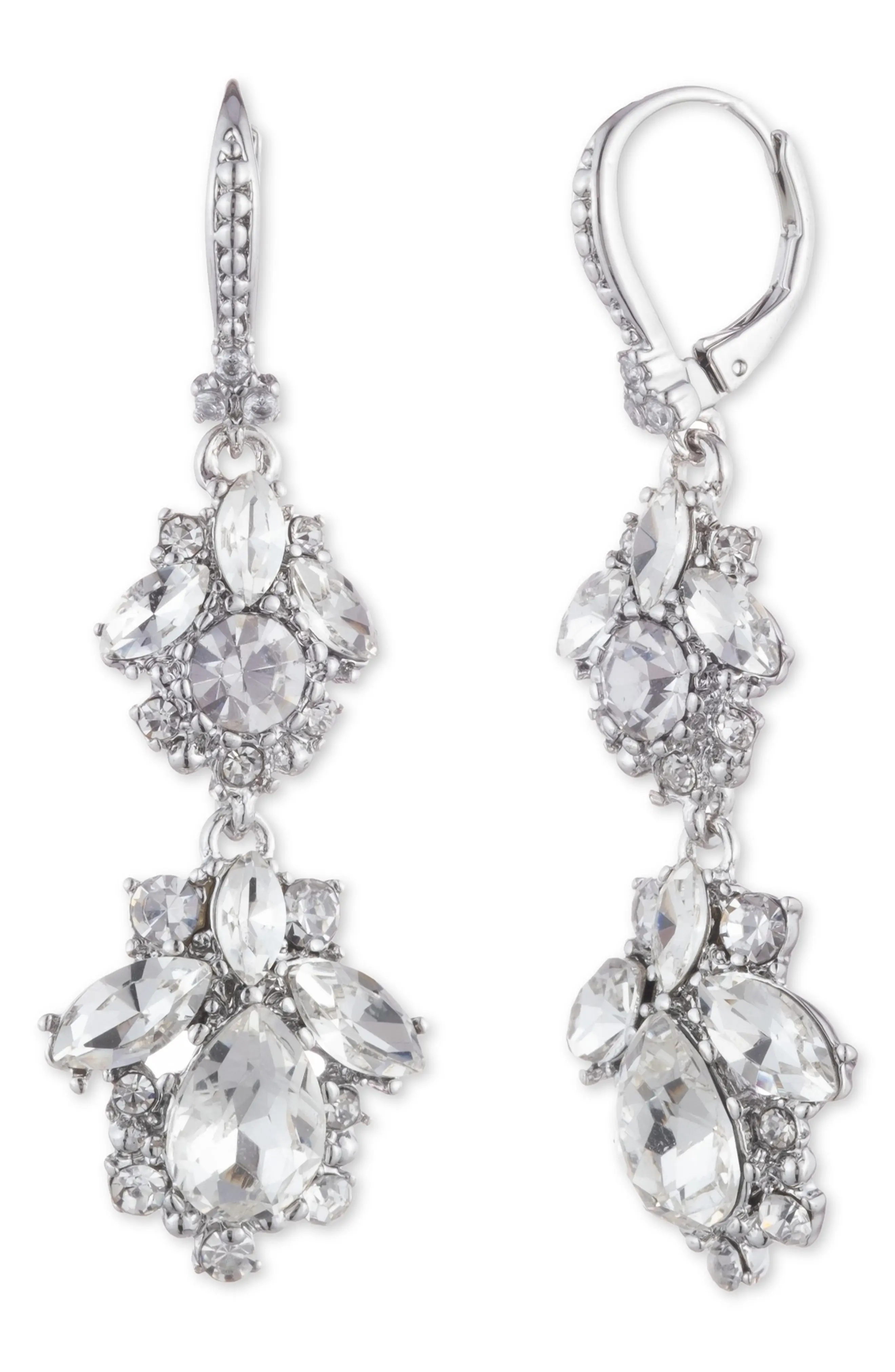 Crystal Cluster Double Drop Earrings in Rhod/Crystal - 1