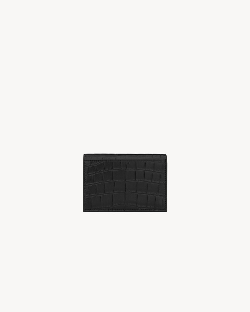SAINT LAURENT TINY CASSANDRE BUSINESS CARD CASE IN CROCODILE-EMBOSSED LEATHER outlook
