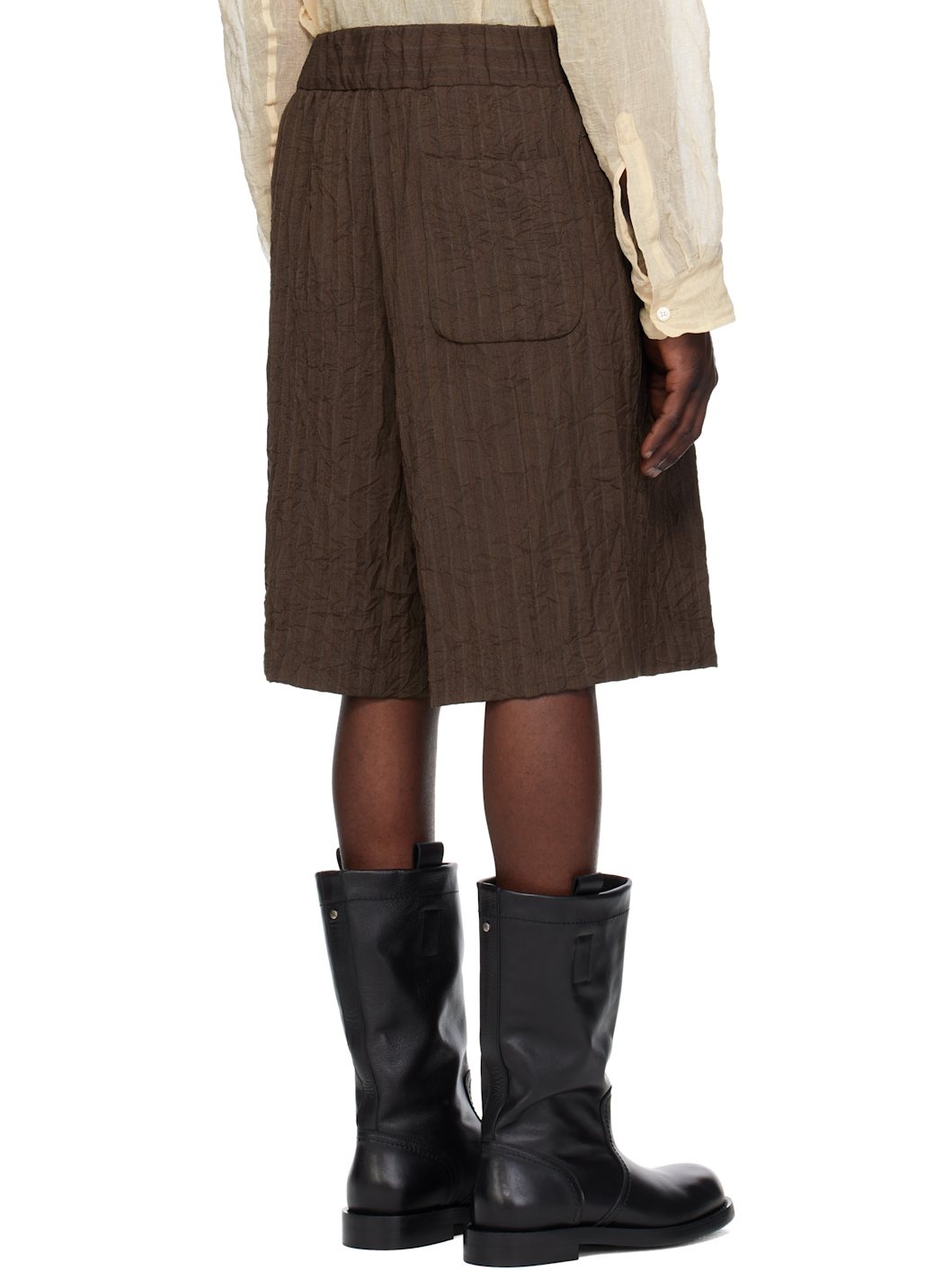 Brown Pleated Bermuda Shorts - 3