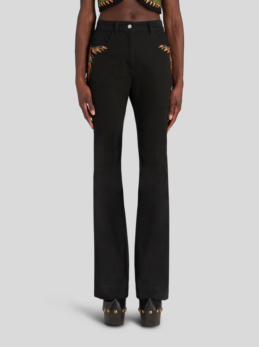 FLARED JEANS WITH FOLIAGE EMBROIDERY - 2