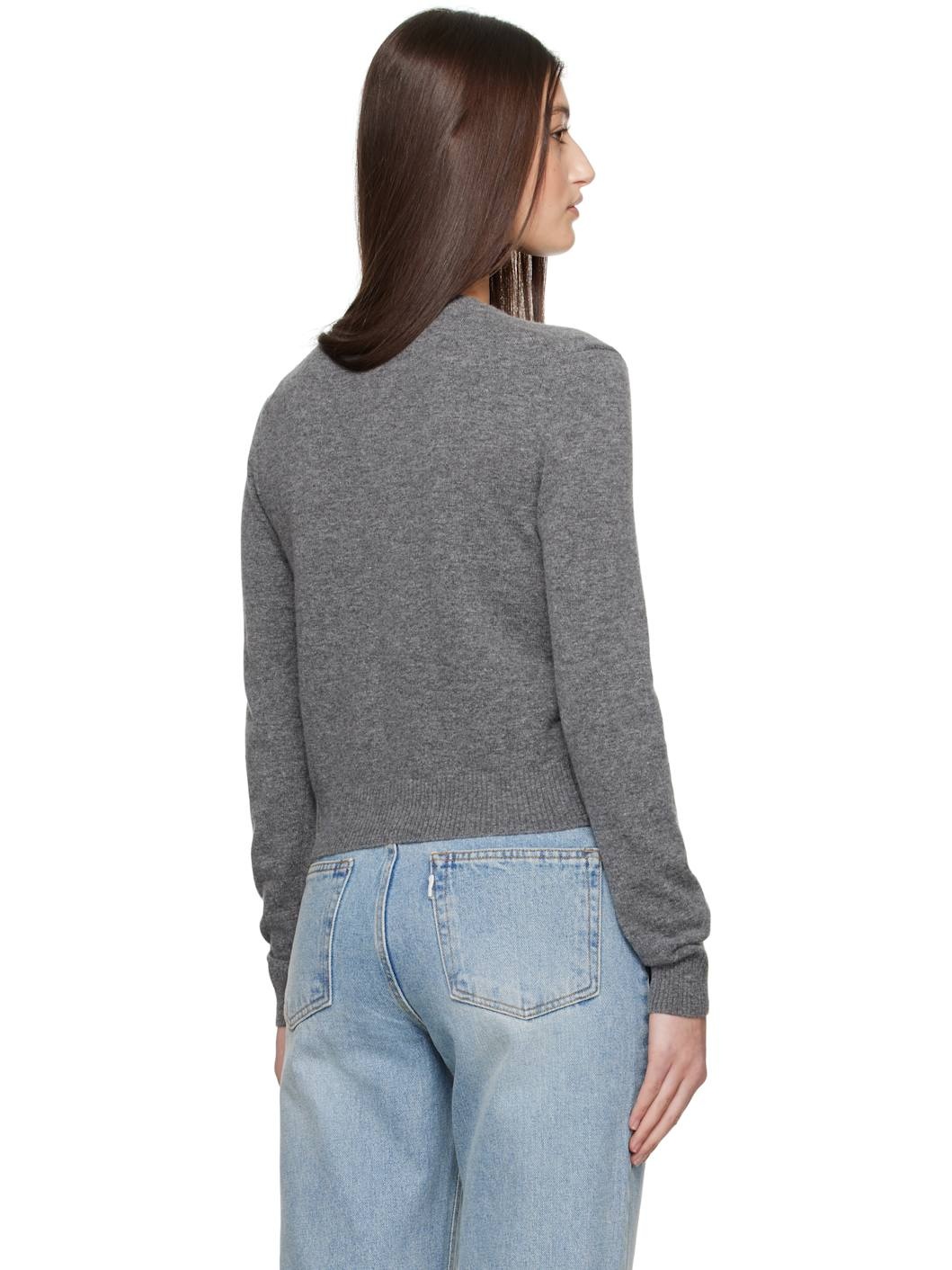 Gray Essential Crewneck Knit Cardigan - 3
