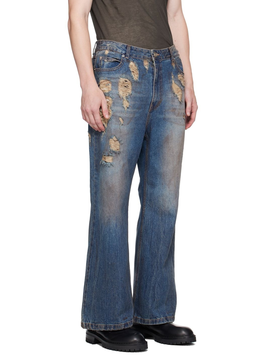 Blue Oil-Washed Jeans - 2