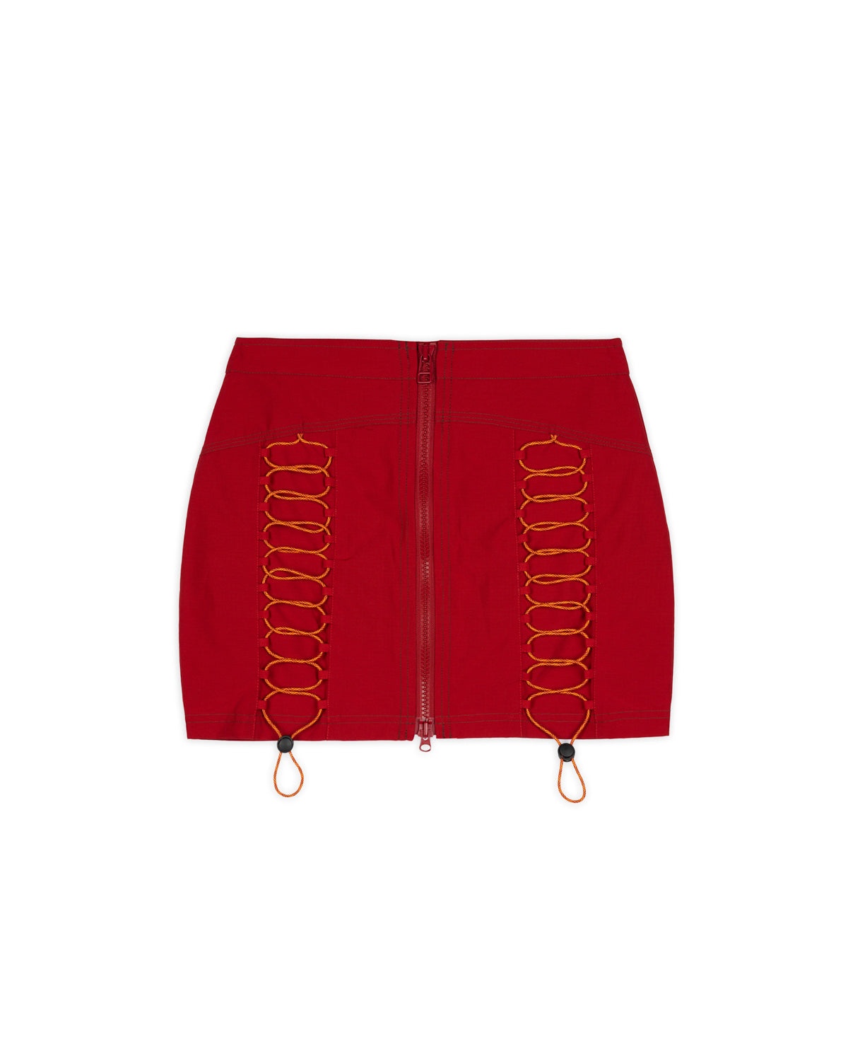 Triple Needle Bungee Zip Mini Skirt - Chili - 1