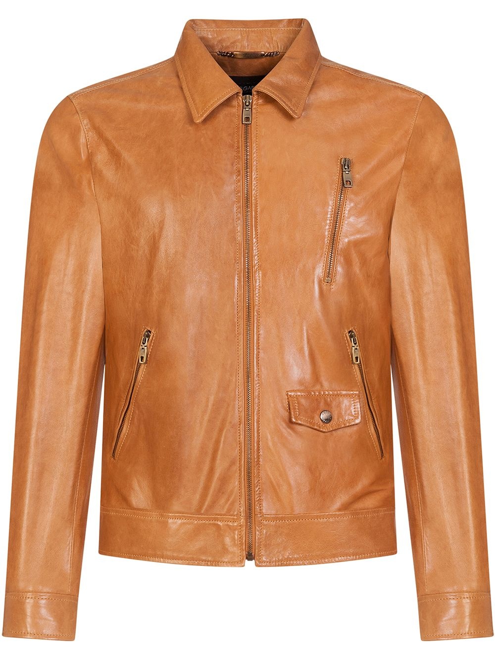 zip-up lambskin jacket - 1