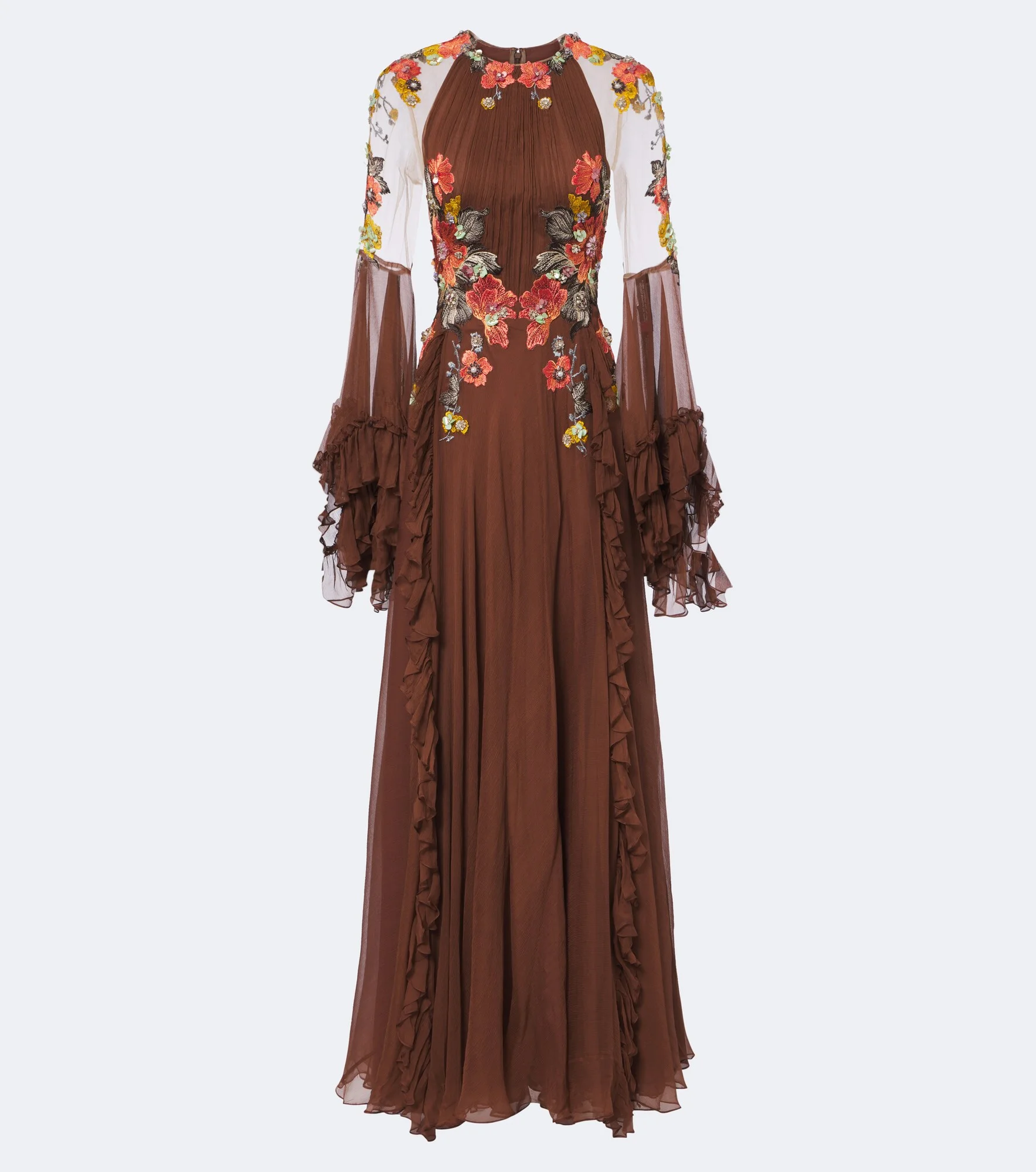 Embellished floral-appliqué silk gown - 1