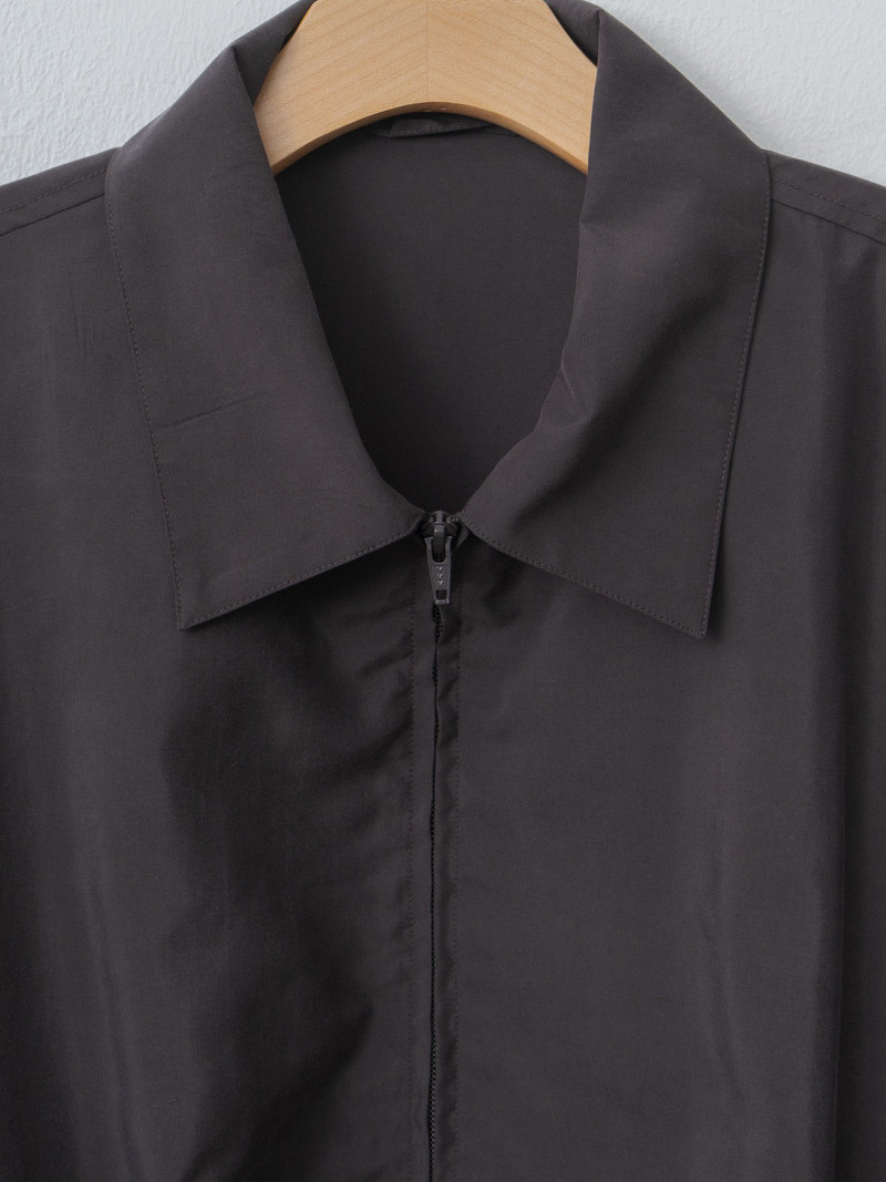 Silk Nylon Collared Zip Jacket - Charcoal Brown 6