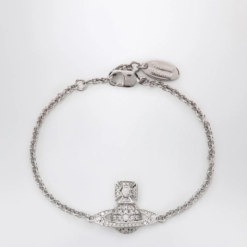 Vivienne Westwood Platinum Orb Logo Bracelet With Crystals - 1