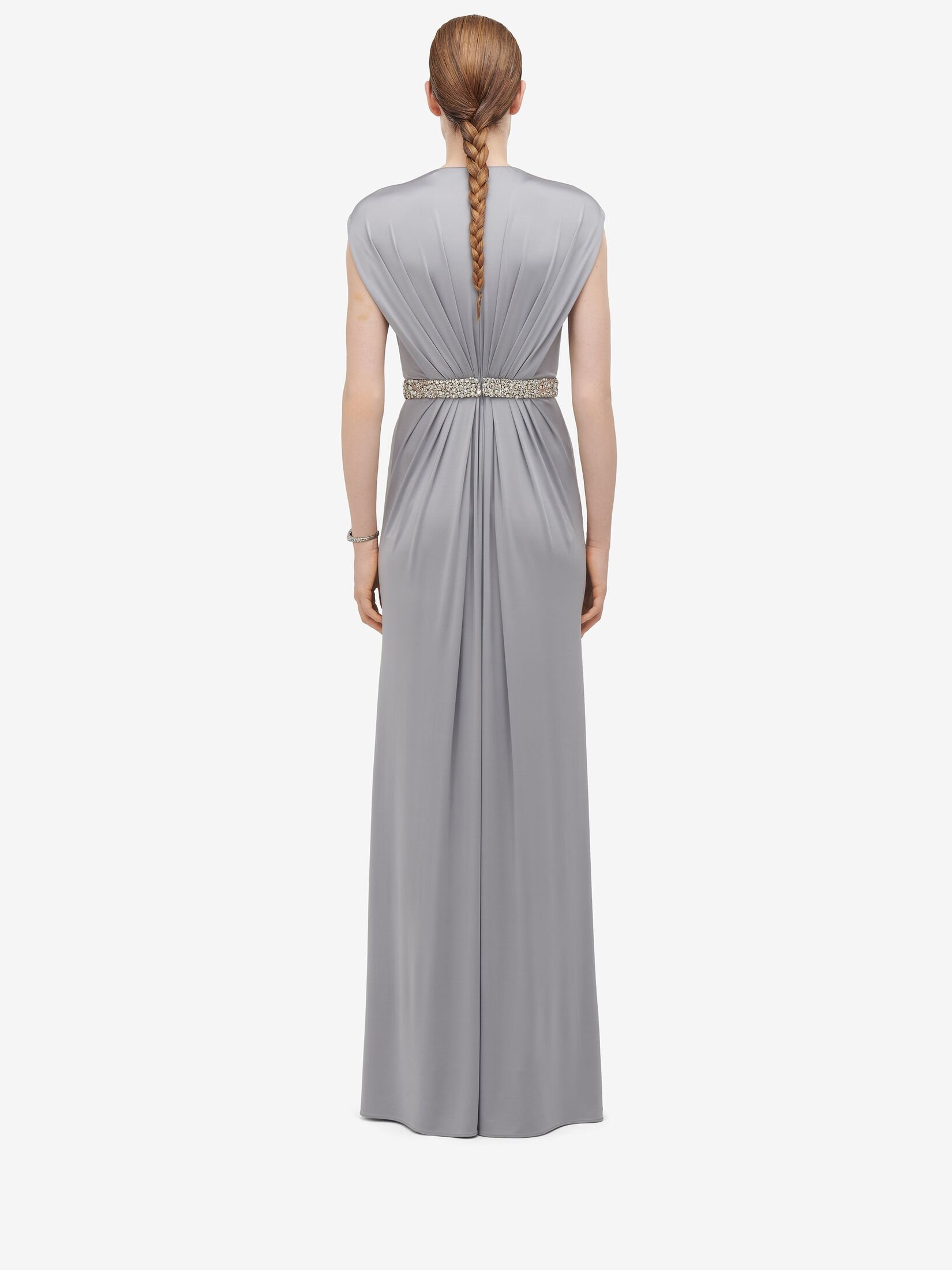 Women's Gathered Cape Evening Dress in Silver Grey - 4