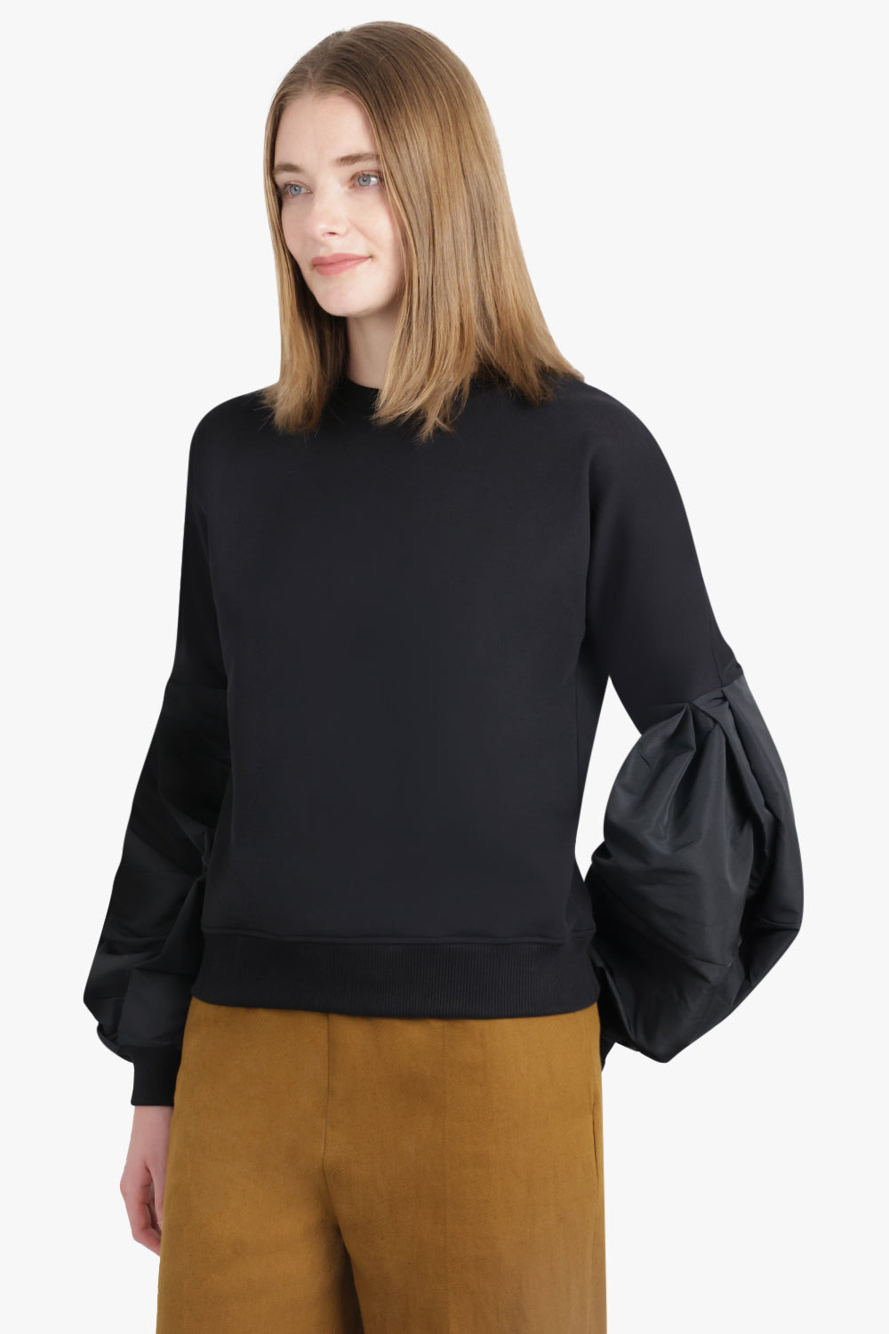 CREWNECK L/S SWEATSHIRT WITH BALLOON SLEEVES | BLACK - 2