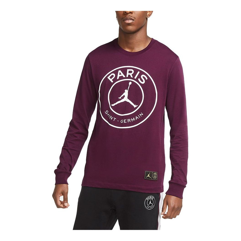 Air Jordan Paris Saint-Germain Round Neck Solid Color Alphabet Long Sleeves Red CK9782-610 - 1