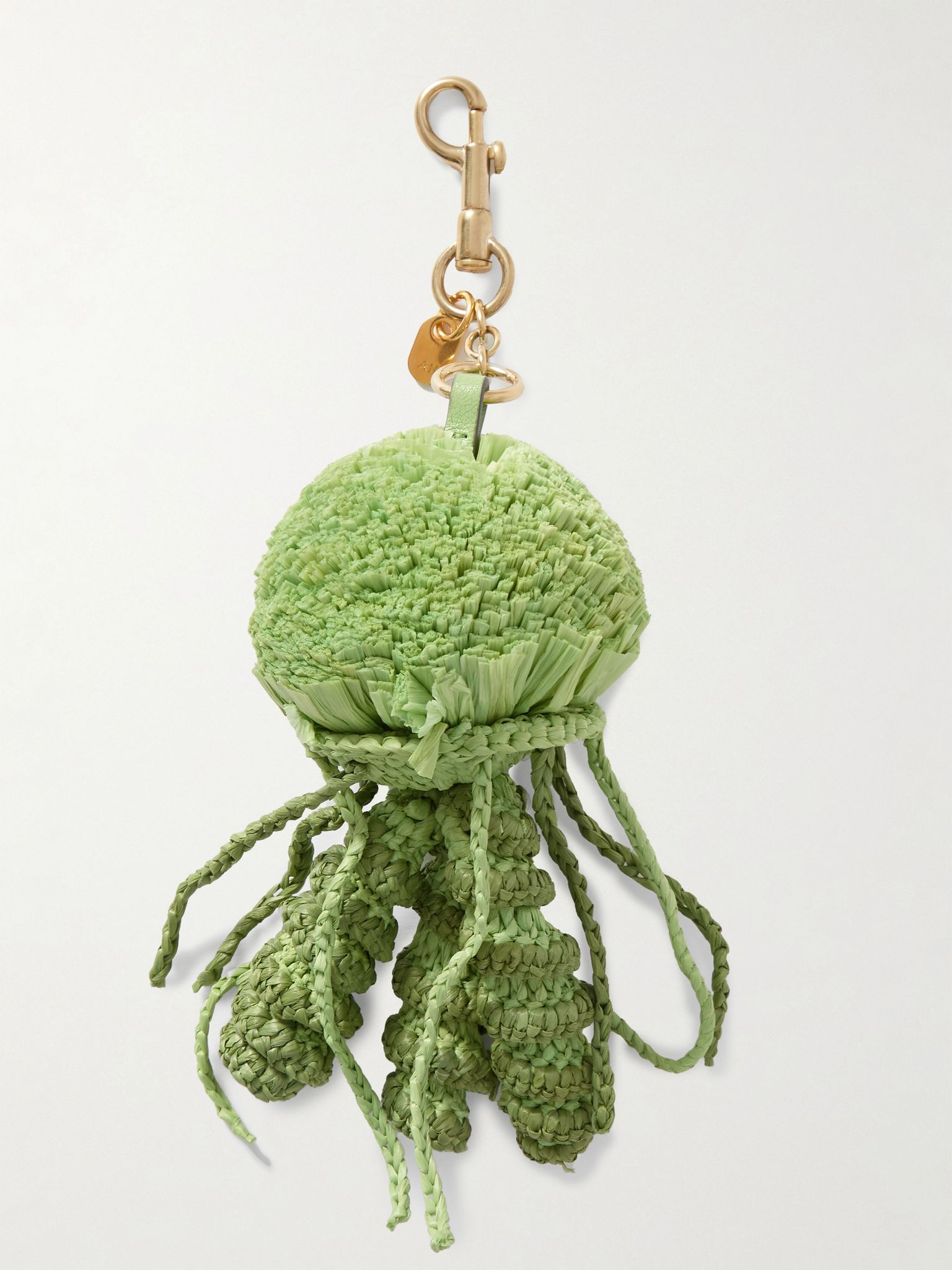 Jellyfish leather-trimmed raffia keychain Bright green - 3