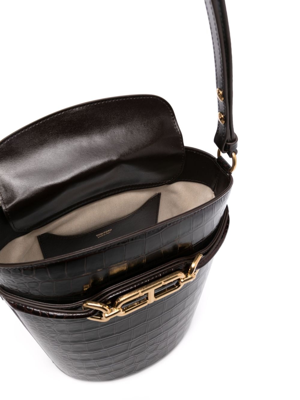 medium crocodile-embossed bucket bag - 5