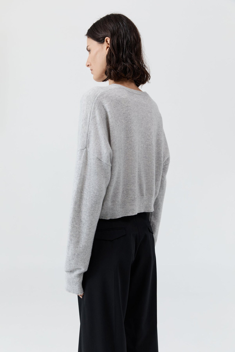 Cashmere Relaxed Cropped Cardigan - Grey Marle 5