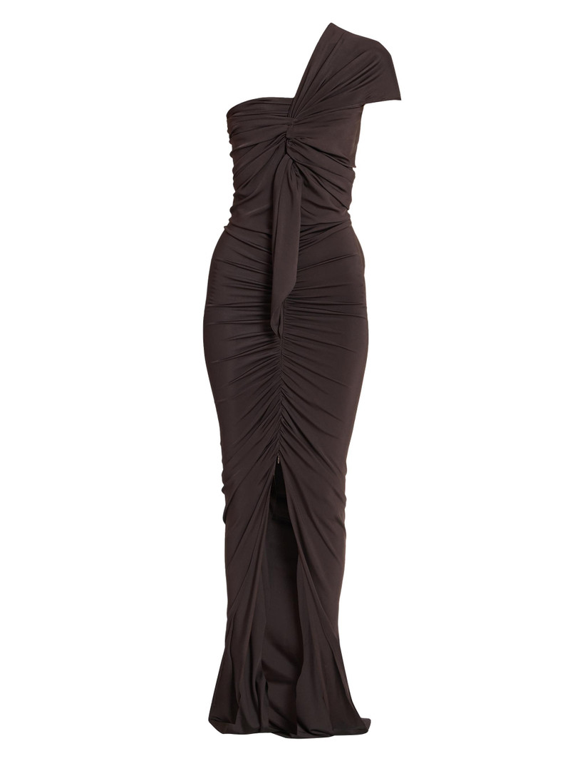 Women's One-Shoulder Satin Jersey Gown - Marron Chaud 1