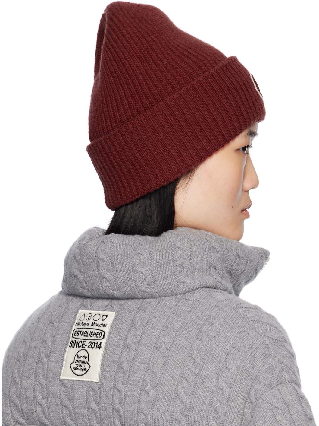 Moncler x Palm Angels Burgundy Logo Beanie - 3