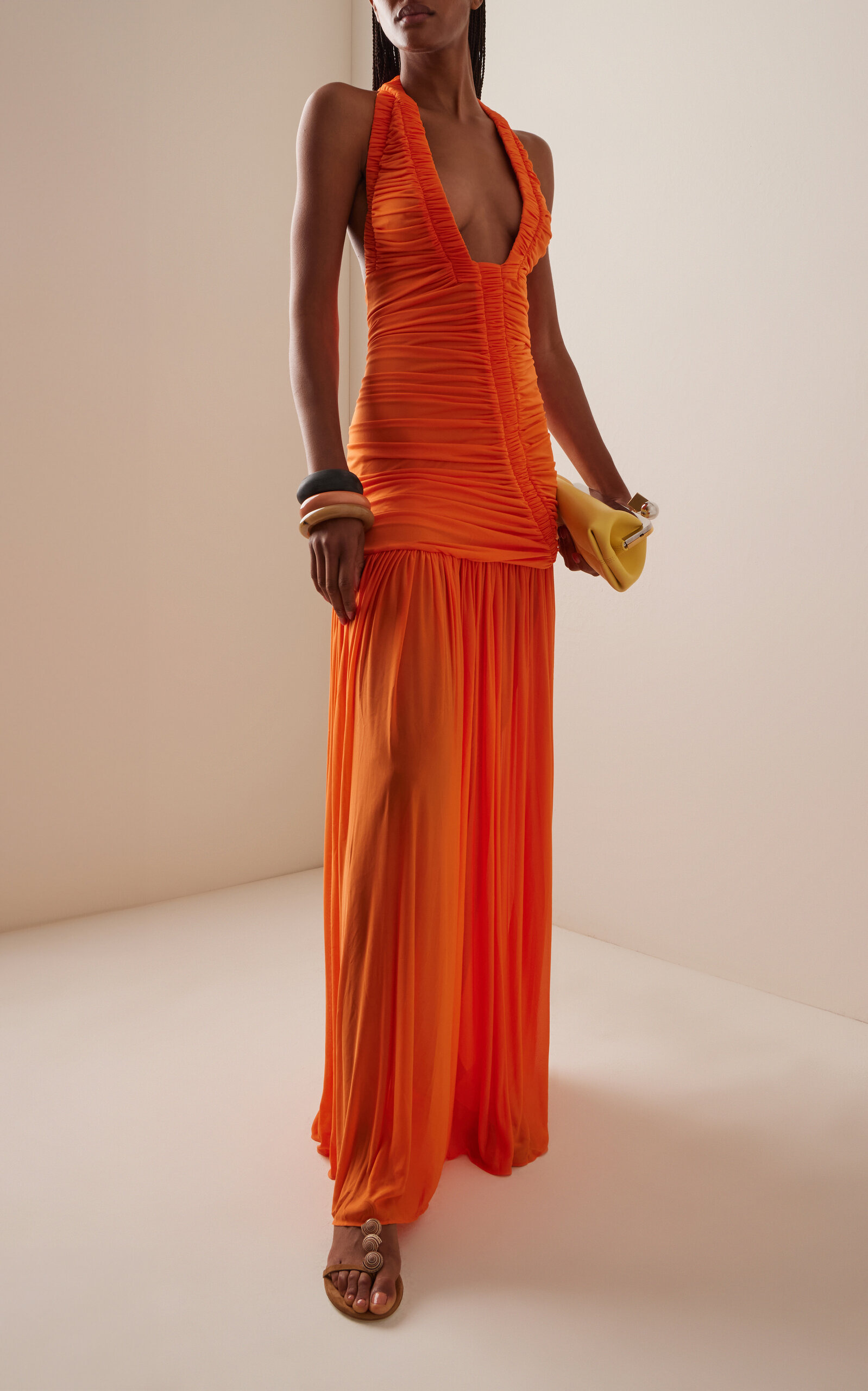 Exclusive Orion Ruched Jersey Gown orange - 2