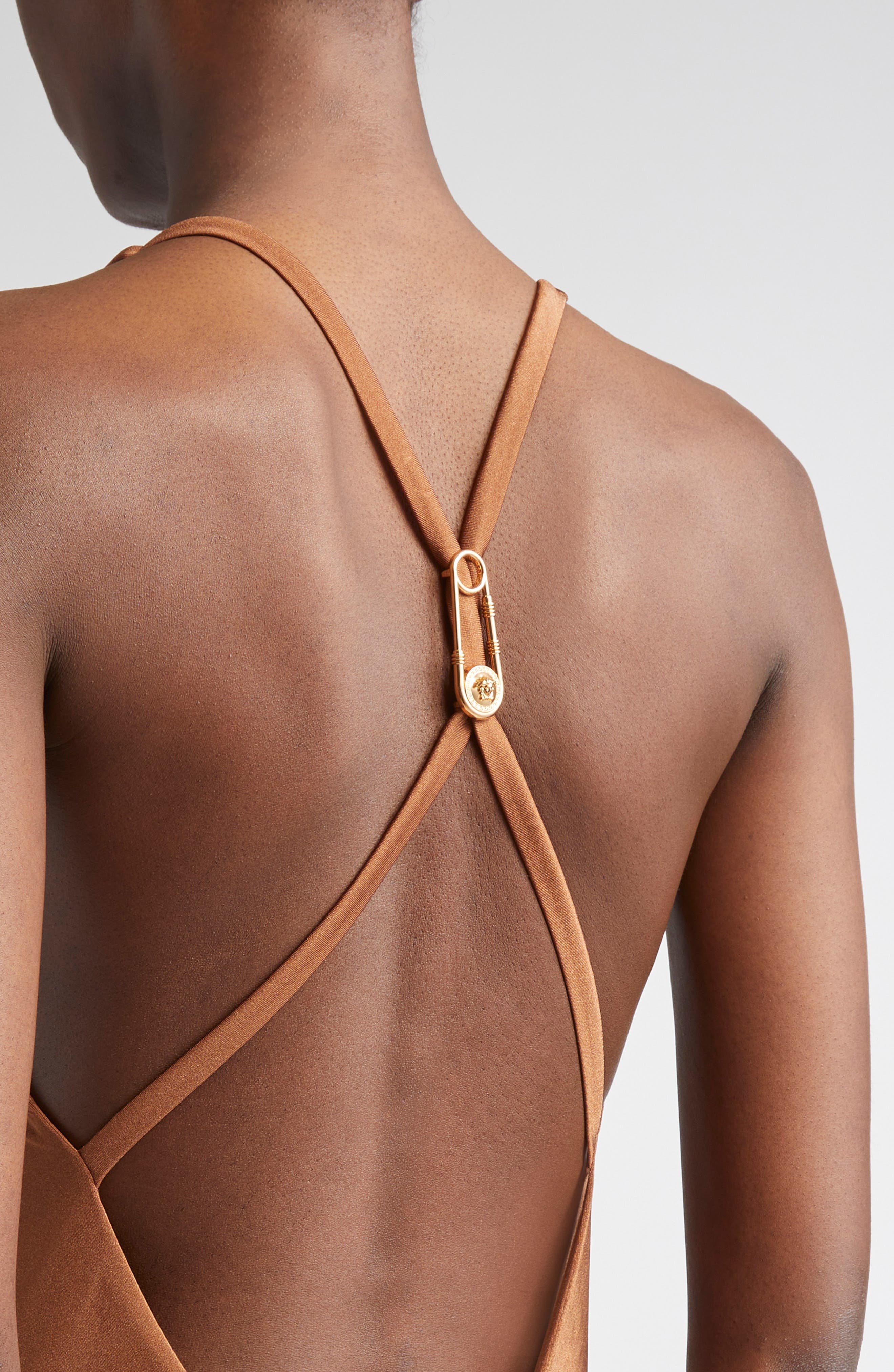 Versace Safety Pin One-Piece Swimsuit in Tobacco at Nordstrom - 4